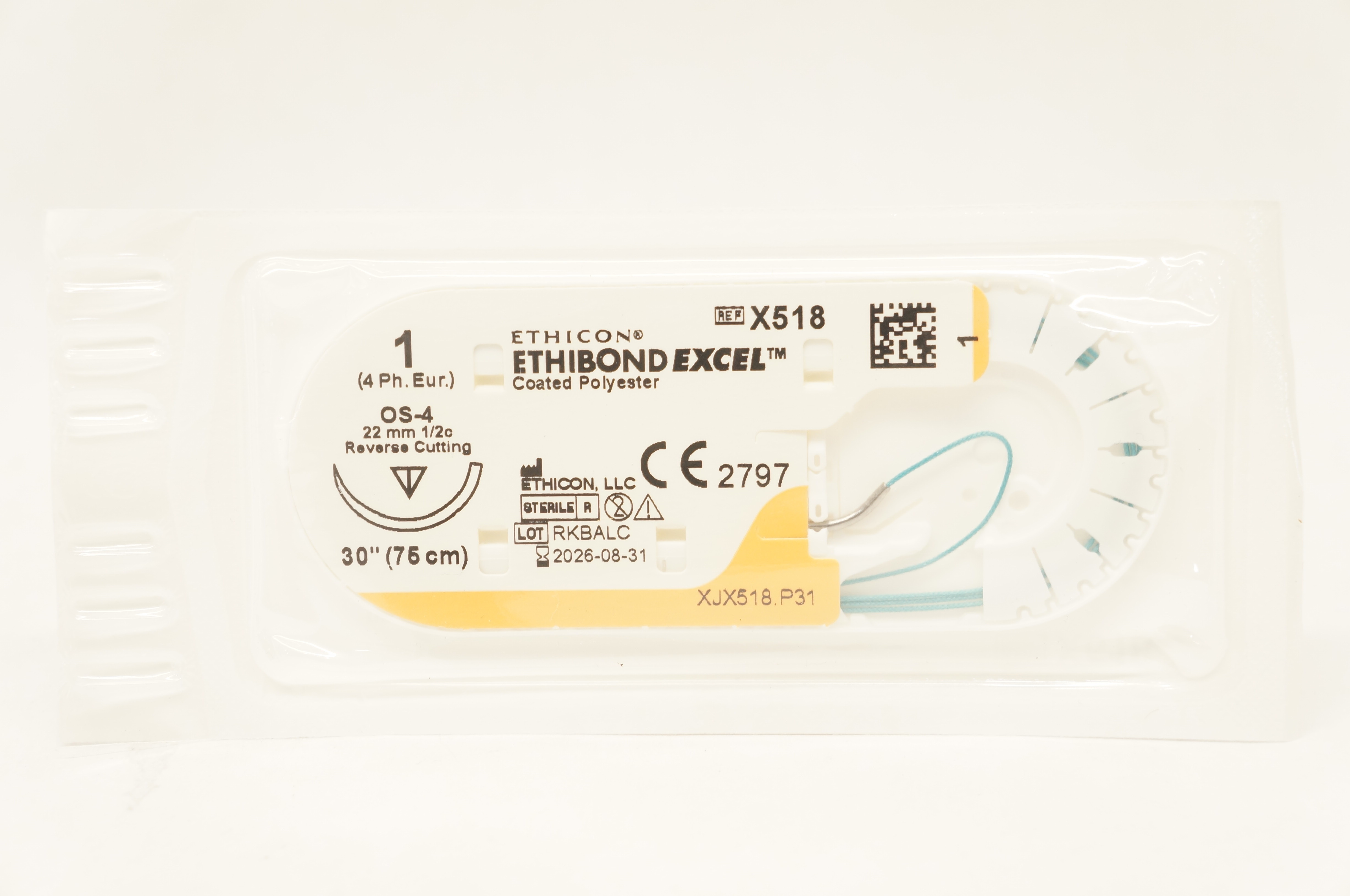 Ethicon X518 1 ETHIBOND EXCEL Stre OS-4 22mm 1/2c Reverse Cutting, 30inch