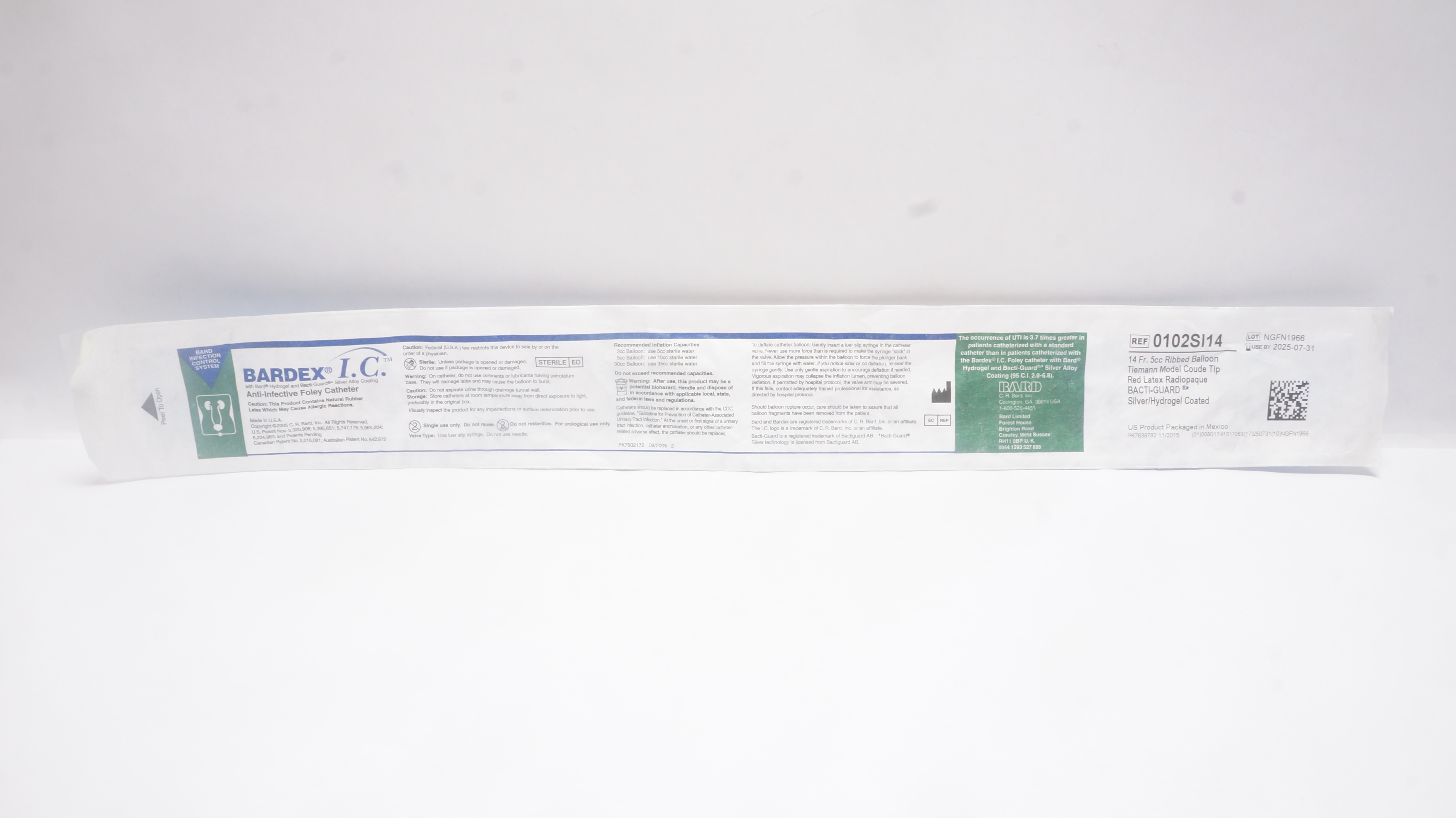 Bard 0102SI14 Bardex I.C. Foley Catheter 14Fr 5cc