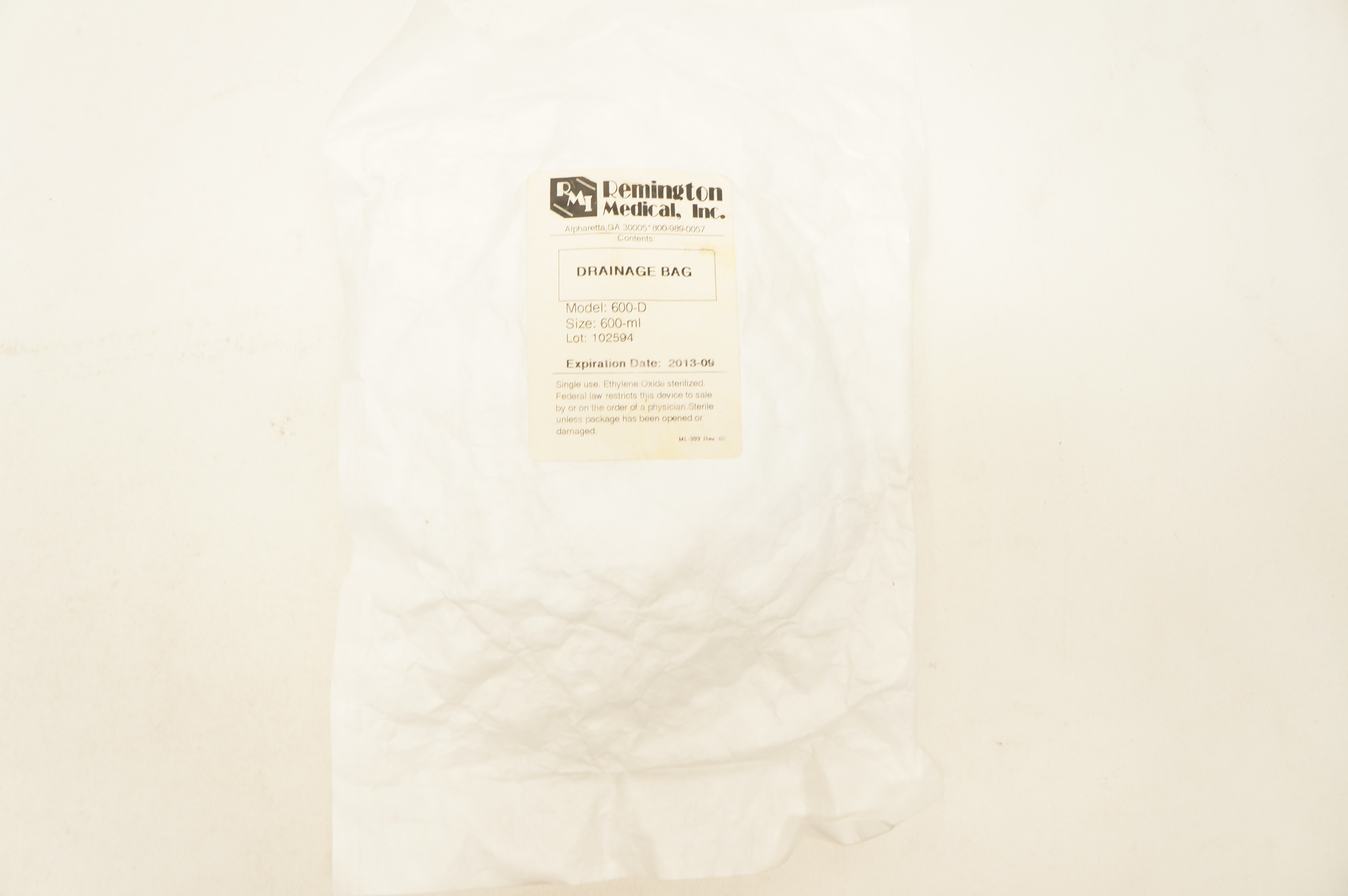 Remington Medical 600-D Drainage Bag 600ml (x)