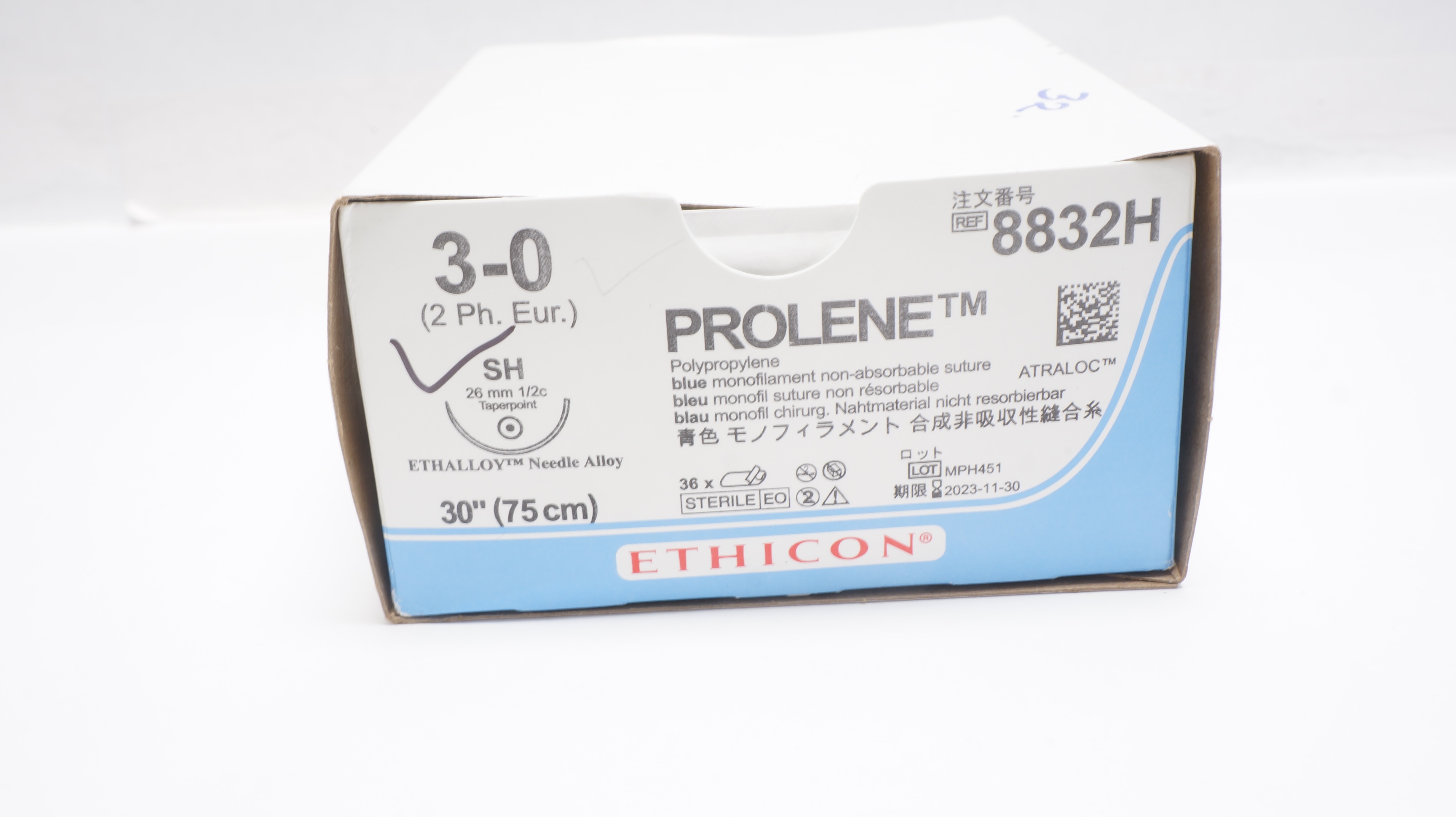 Ethicon 8832H 3-0 Prolene Stre SH 26mm 1/2c Taperpoint 30inch (x) - Box of 32