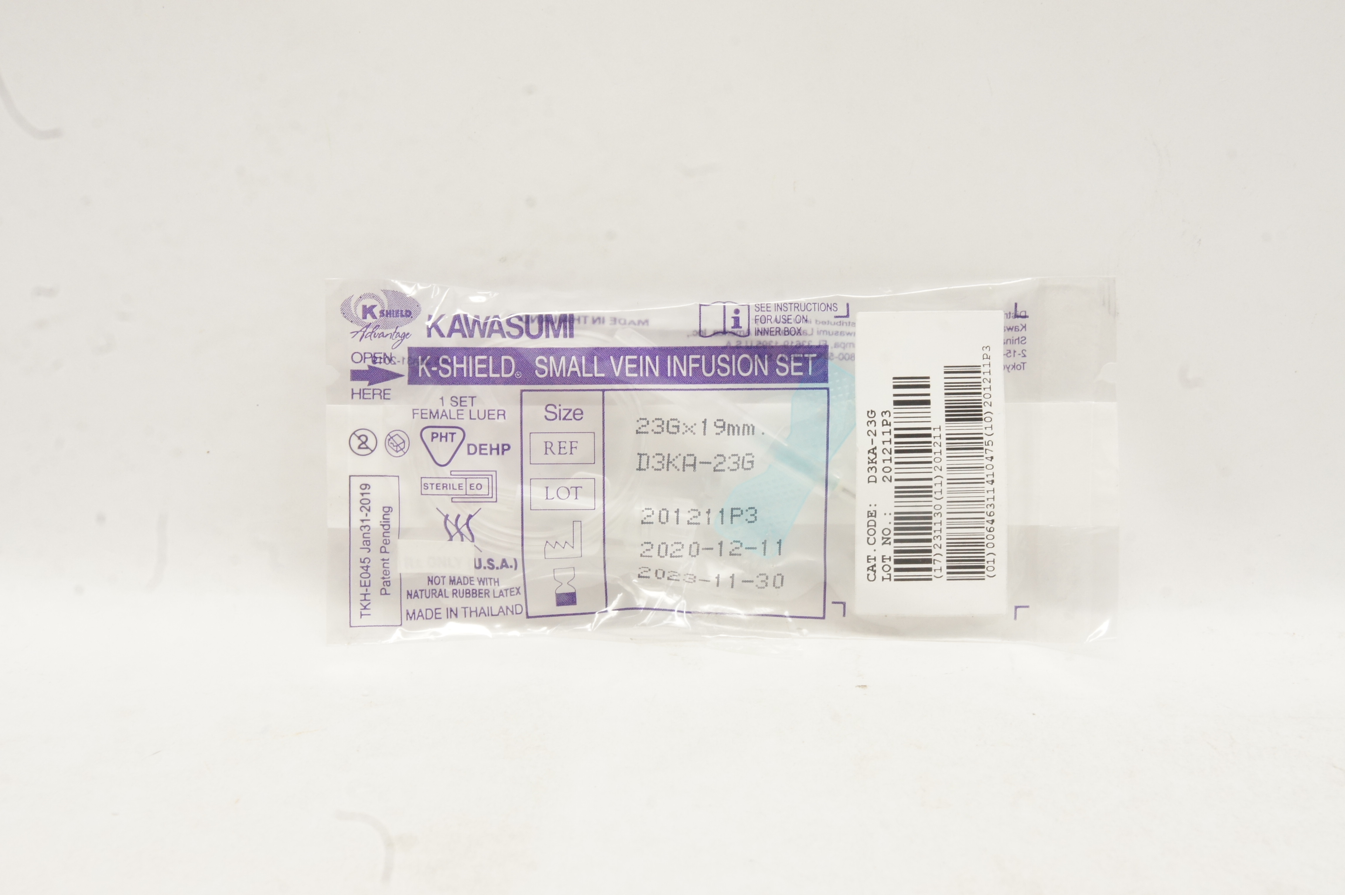 KAWASUMI D3KA-23G K-Shield Small Vein Infusion Set 23G x 19mm