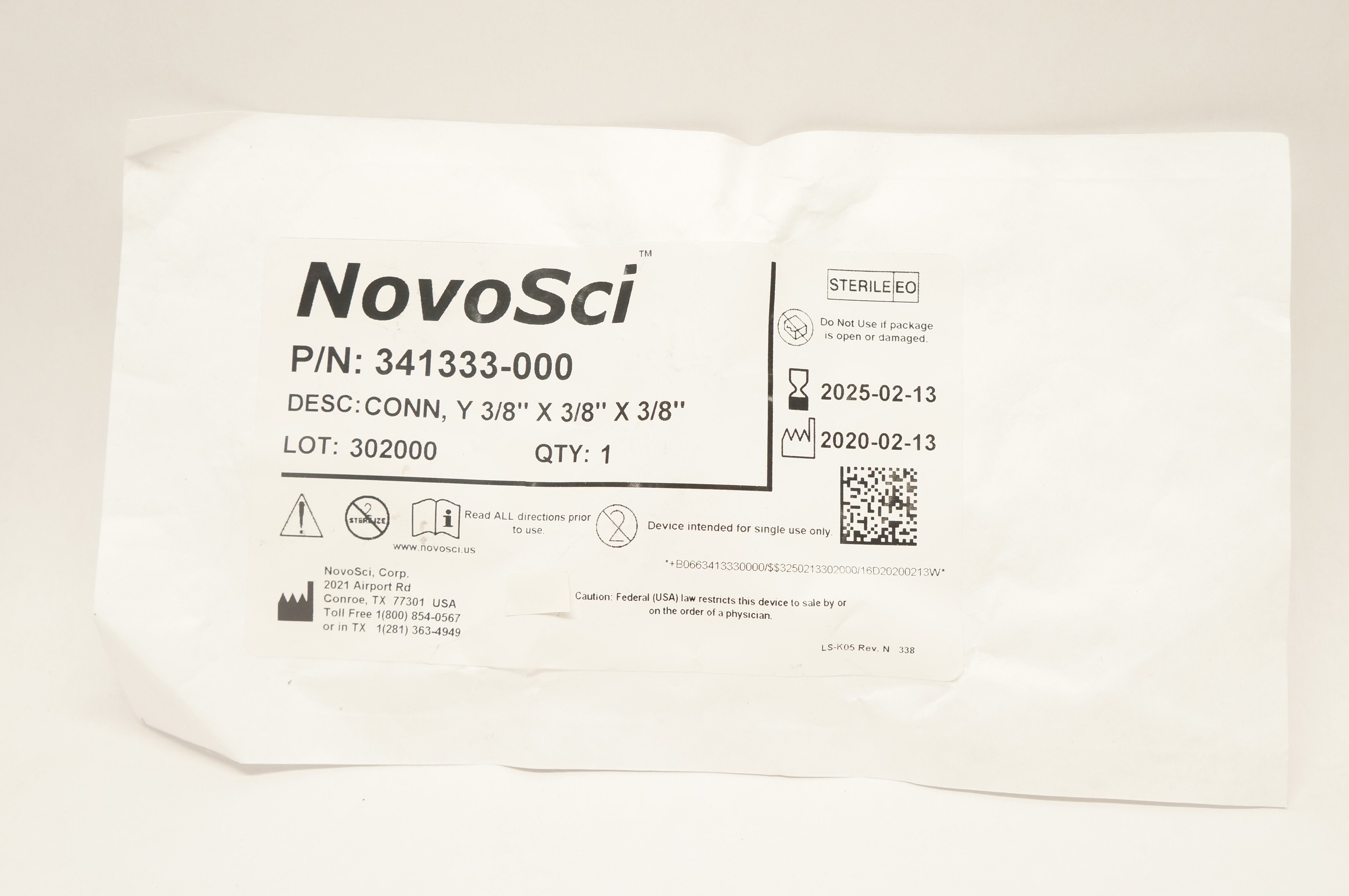 NovoSci 341333-000 Connector 3/8inch x 3/8inch x 3/8inch