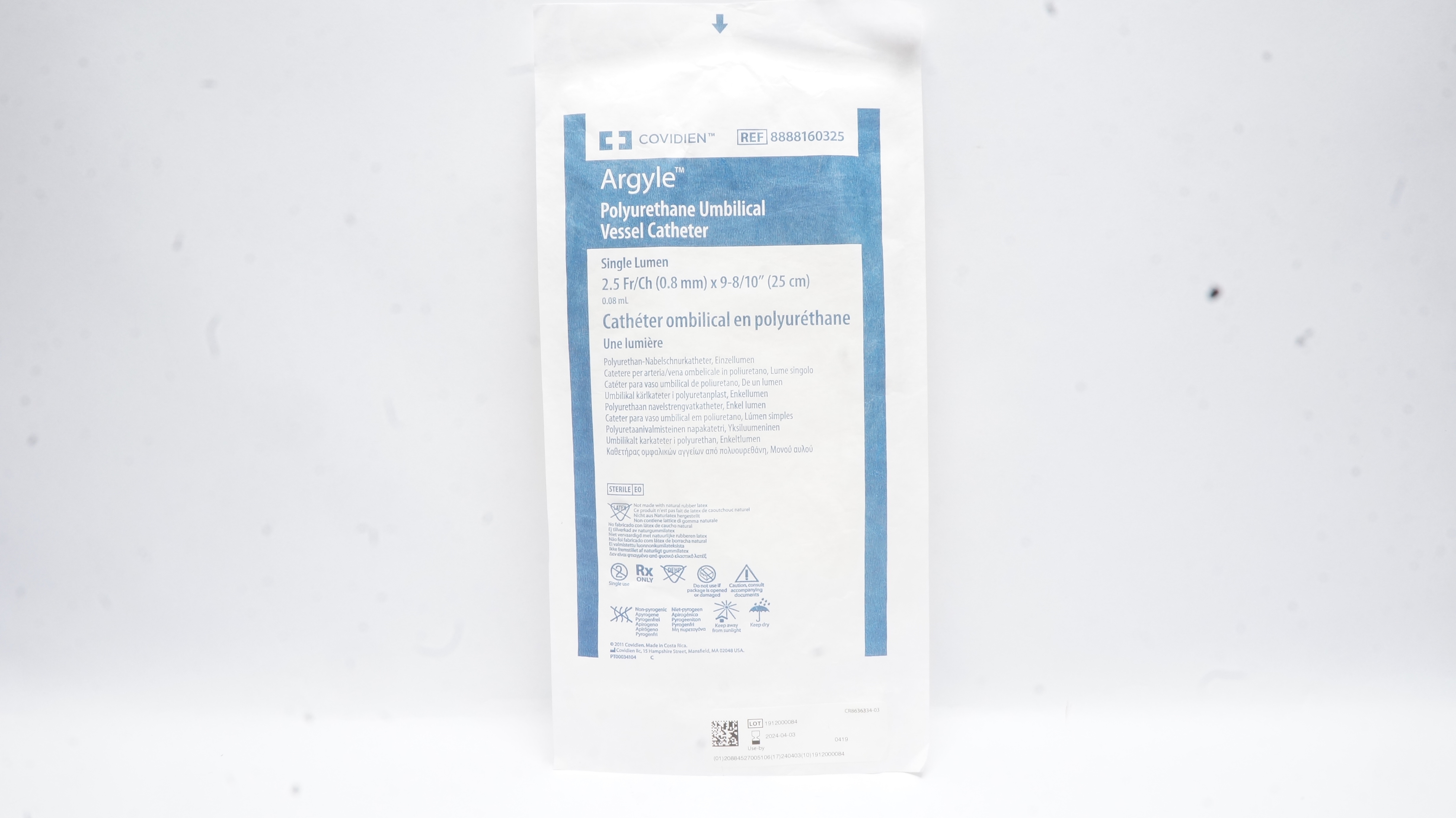 Covidien 8888160325 Argyle Polyurethane Umbilical Vessel Cath.2.5Fr.x9-8/10in(x)