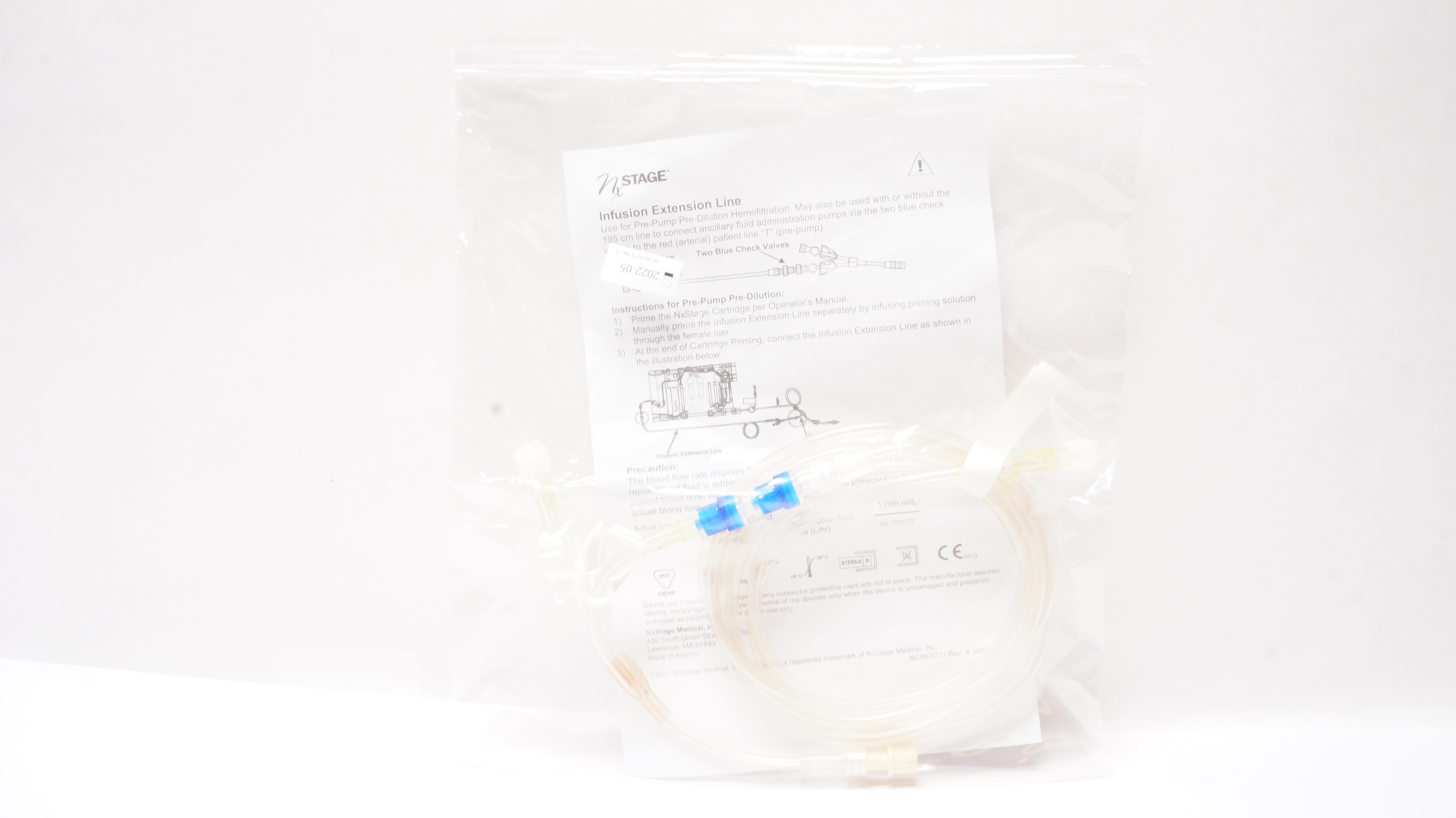 NxStage Infusion Extension Line 195cm 2 Blue Check Valves (x)