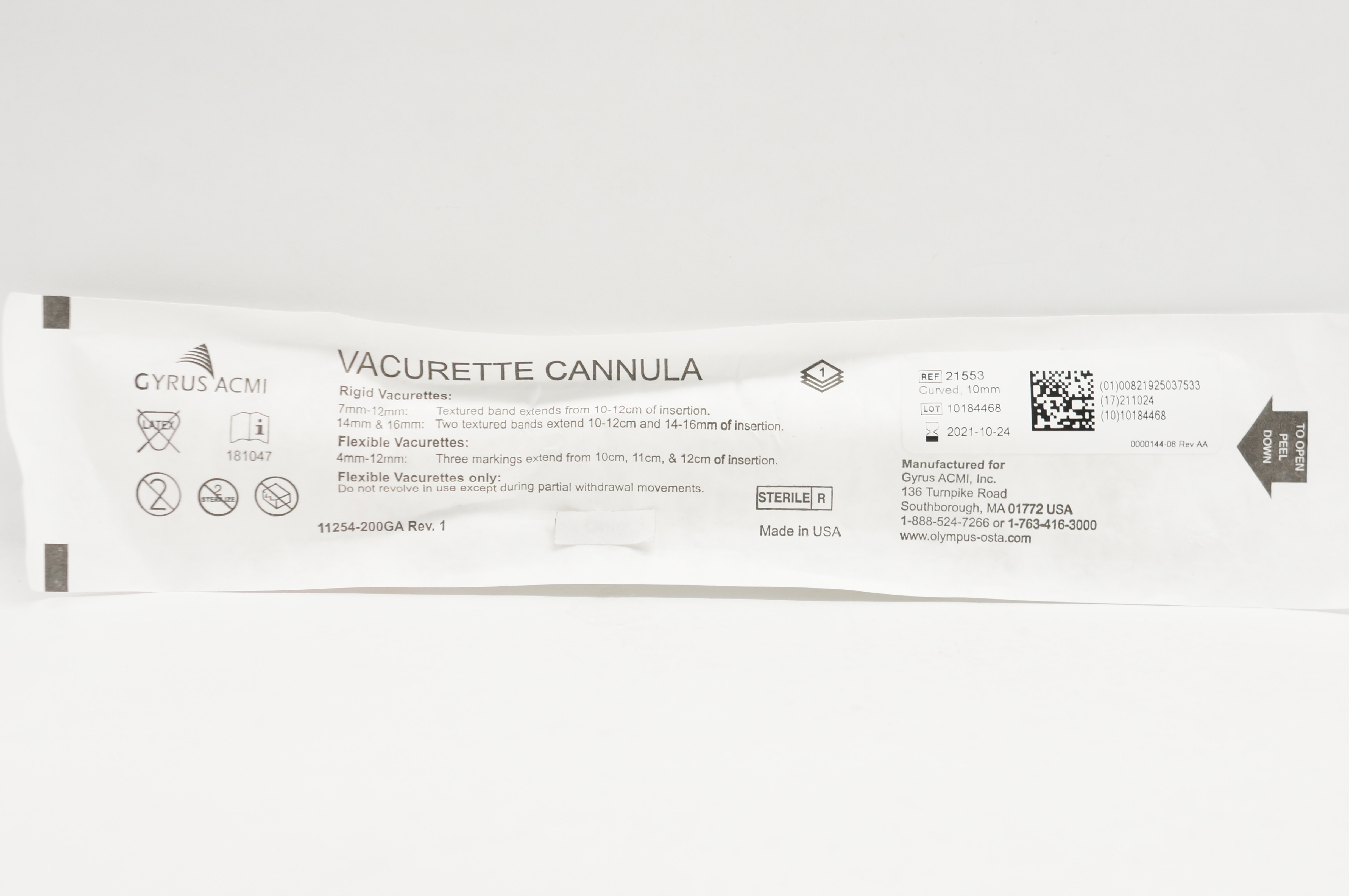 Gyrus ACMI 21553 Vacurette Cannula Curved 10mm (x)