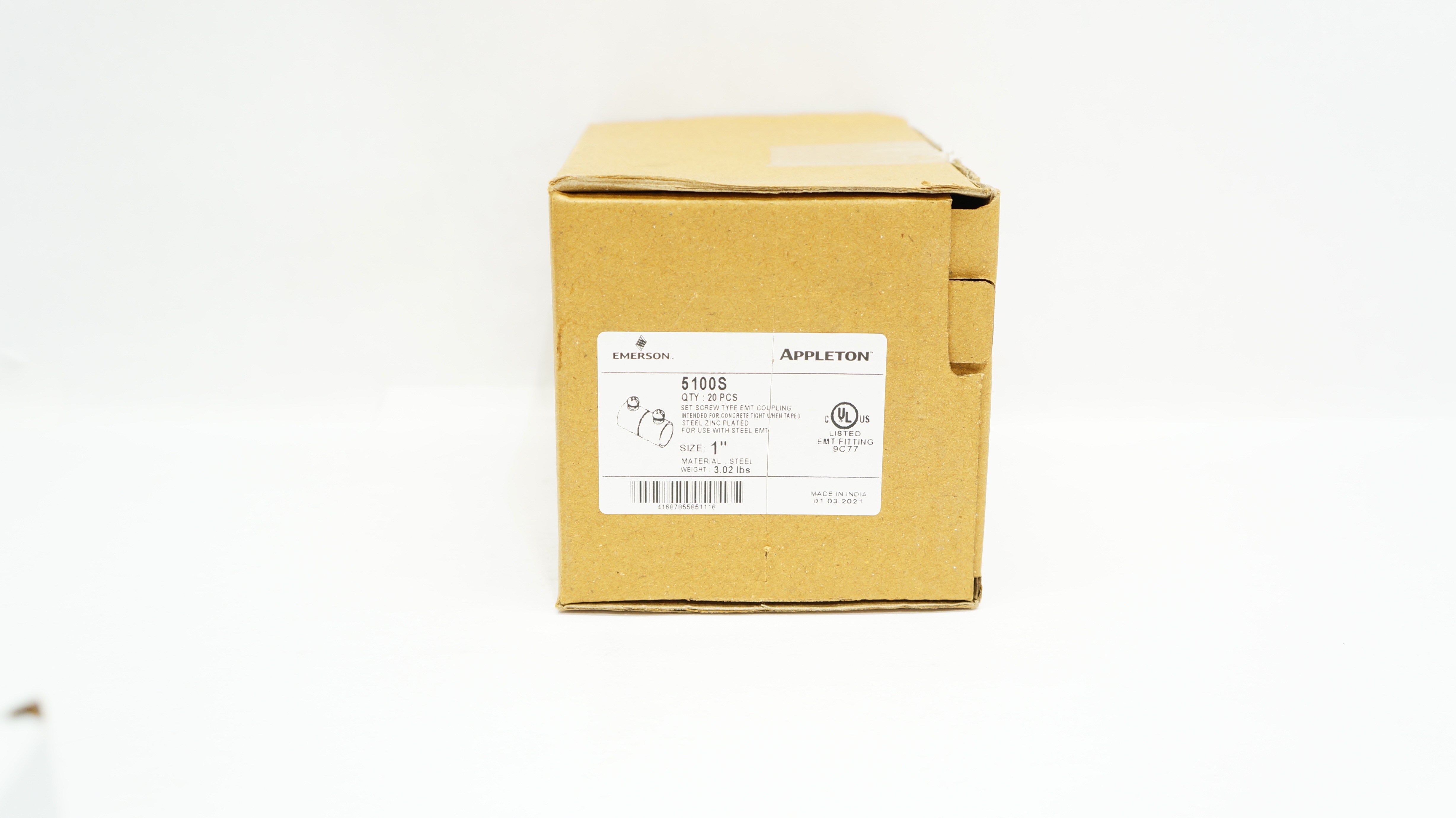 Emerson 5100S Appleton Set Screw Type EMT Coupling, Size 1 3.02lbs.  - Box of 4