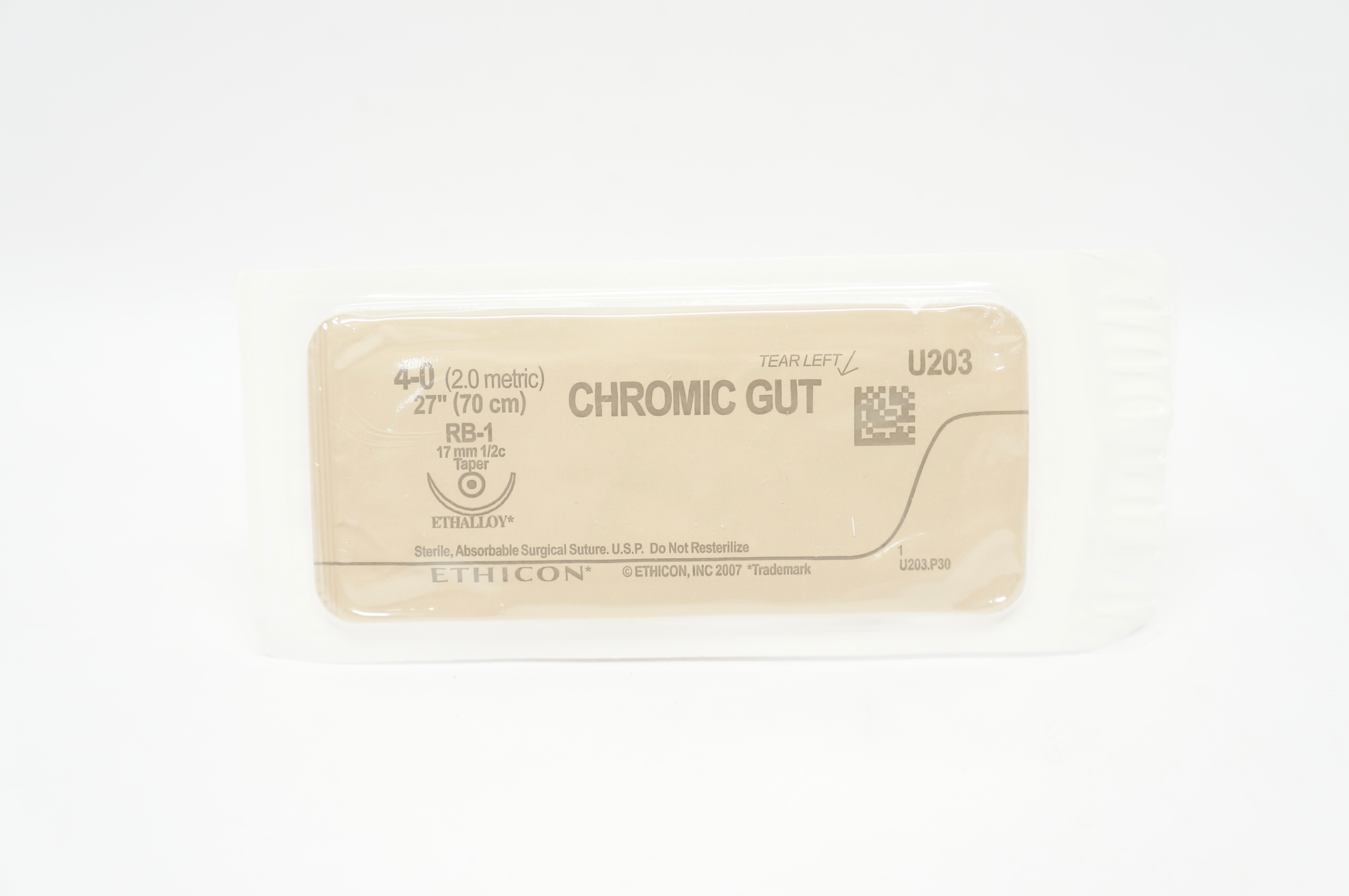 Ethicon U203 4-0 CHROMIC GUT Surgical Stre RB-1 17mm 1/2c Taper, 27inch (x)