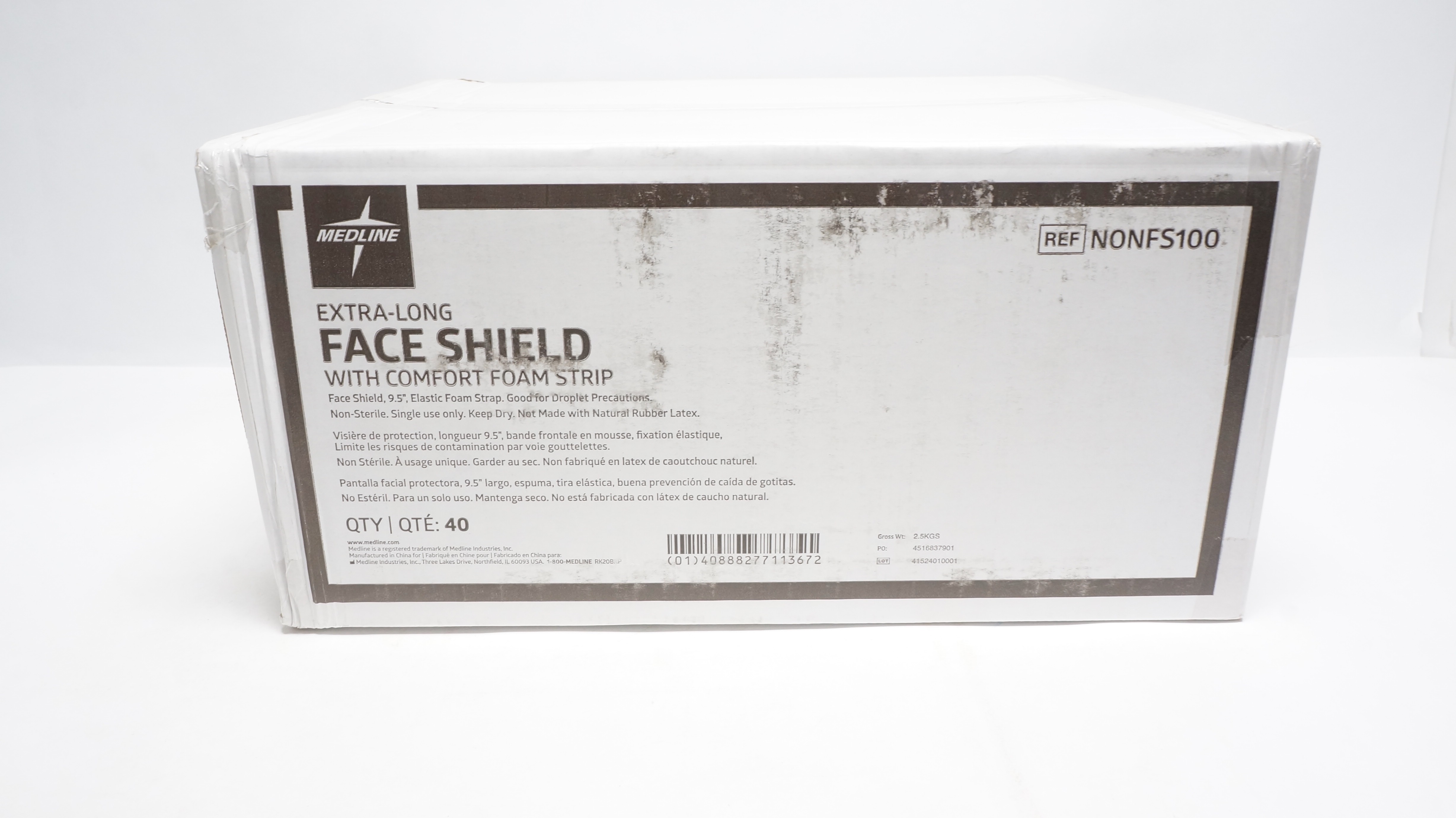 Medline NONFS100 Extra-Long Face Shield W/Comfort Foam Strip - Box of 40