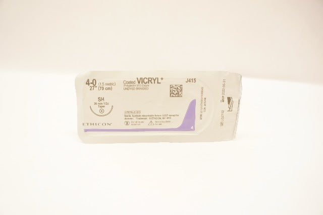 Ethicon J415 4-0 Coated Vicryl Undyed Braided SH 26mm 1/2c Taper, 27inch (x)