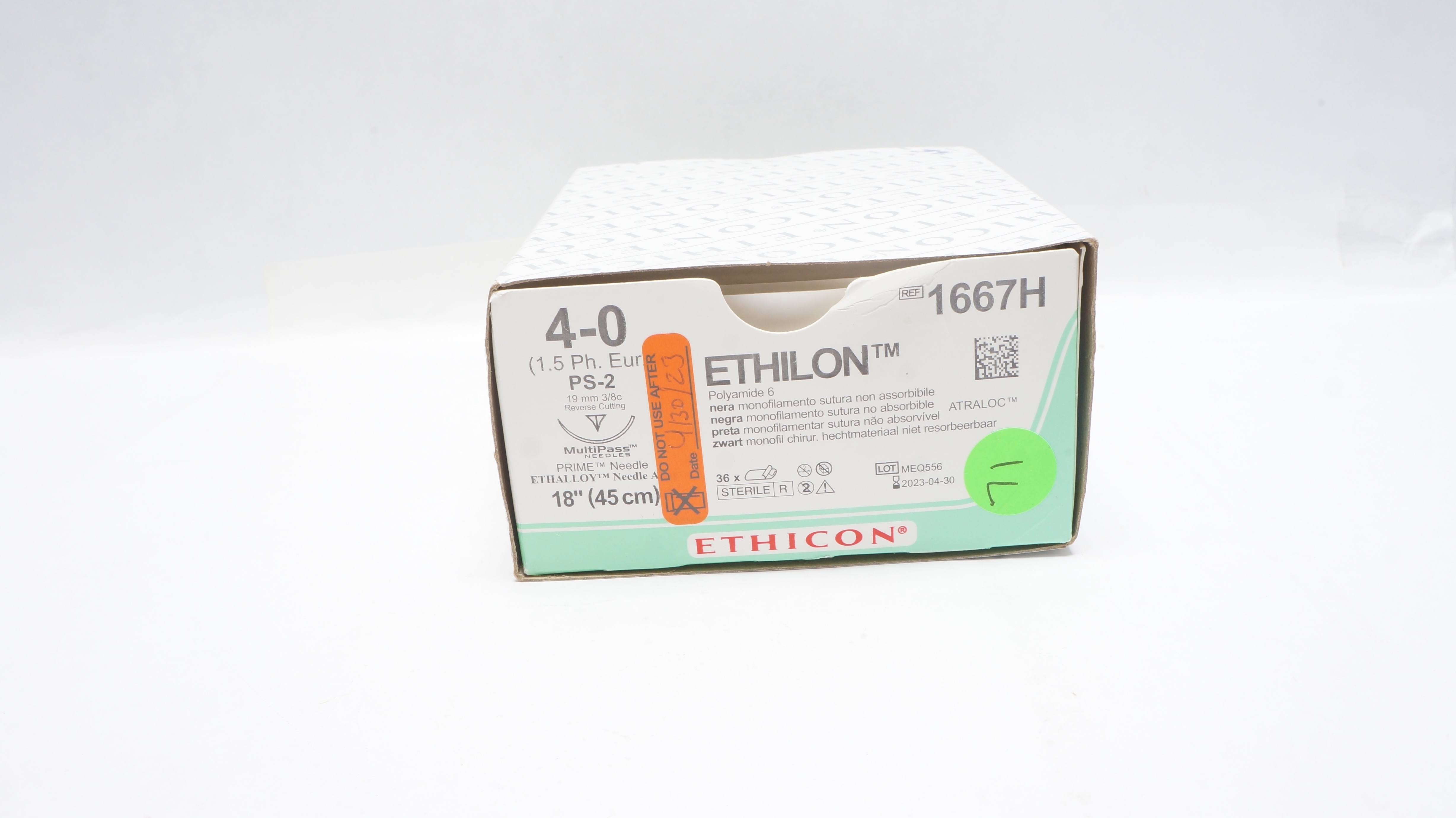 Ethicon 1667H 4-0 ETHILON PS-2 19mm 3/8c 18inch - Box of 34 (x)