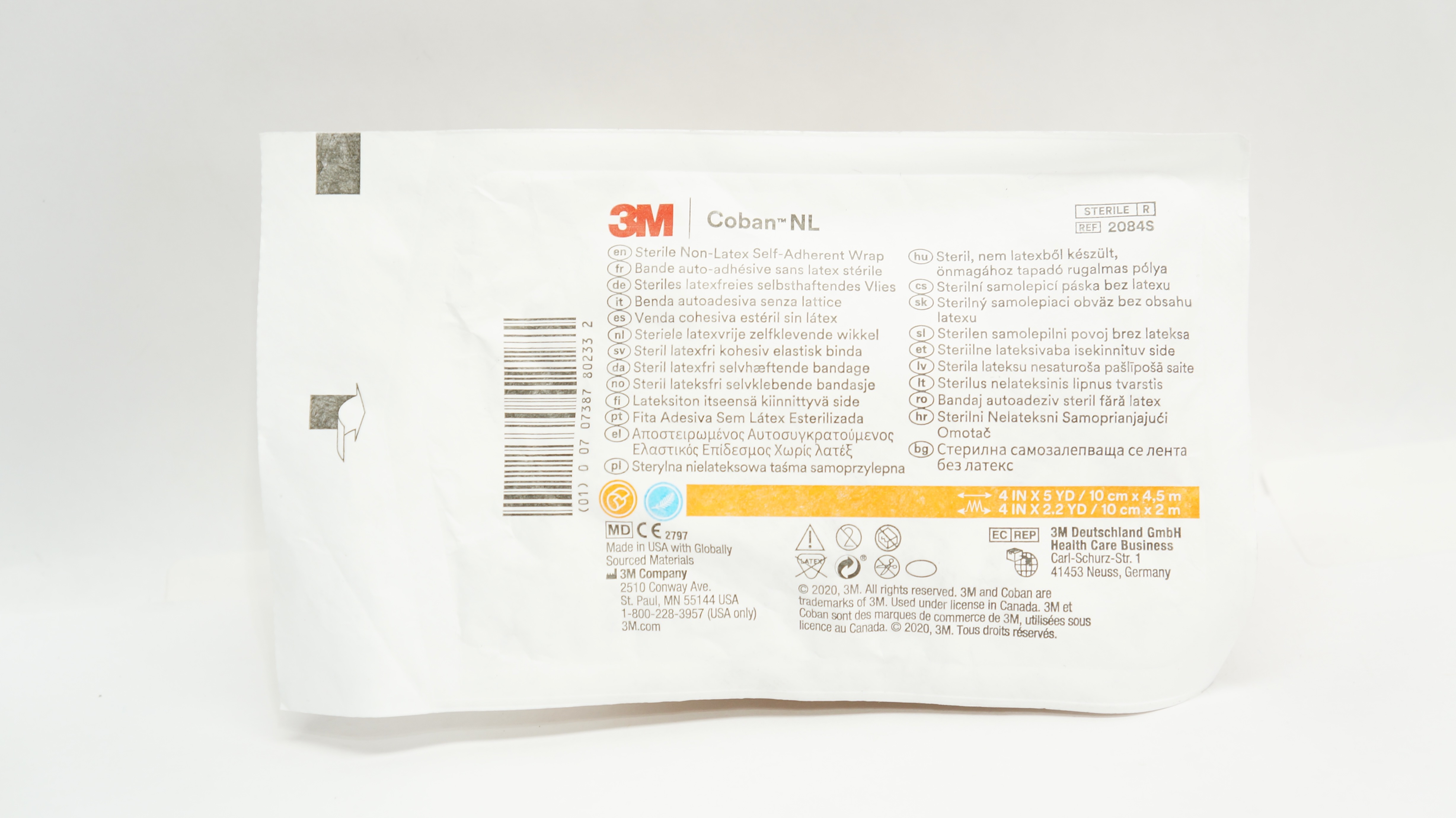 3M 2084S Coban NL Sterile Non-Latex Self-Adherent Wrap 4In x 5Yd, 4In x 2.2Yd