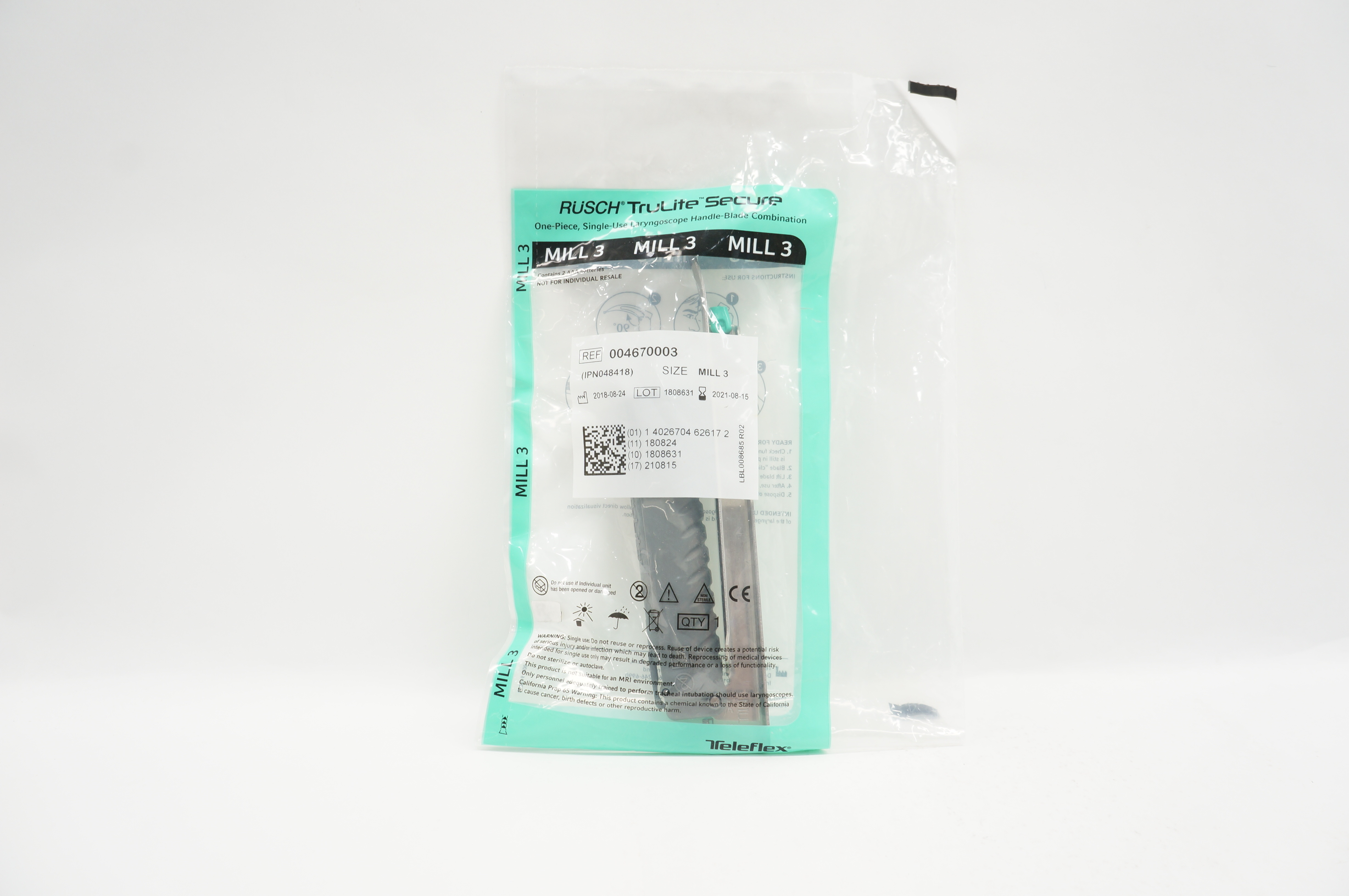 Teleflex 004670003 Rusch TruLite Secure Laryngoscope Handle-Blade Mill 3 (x)