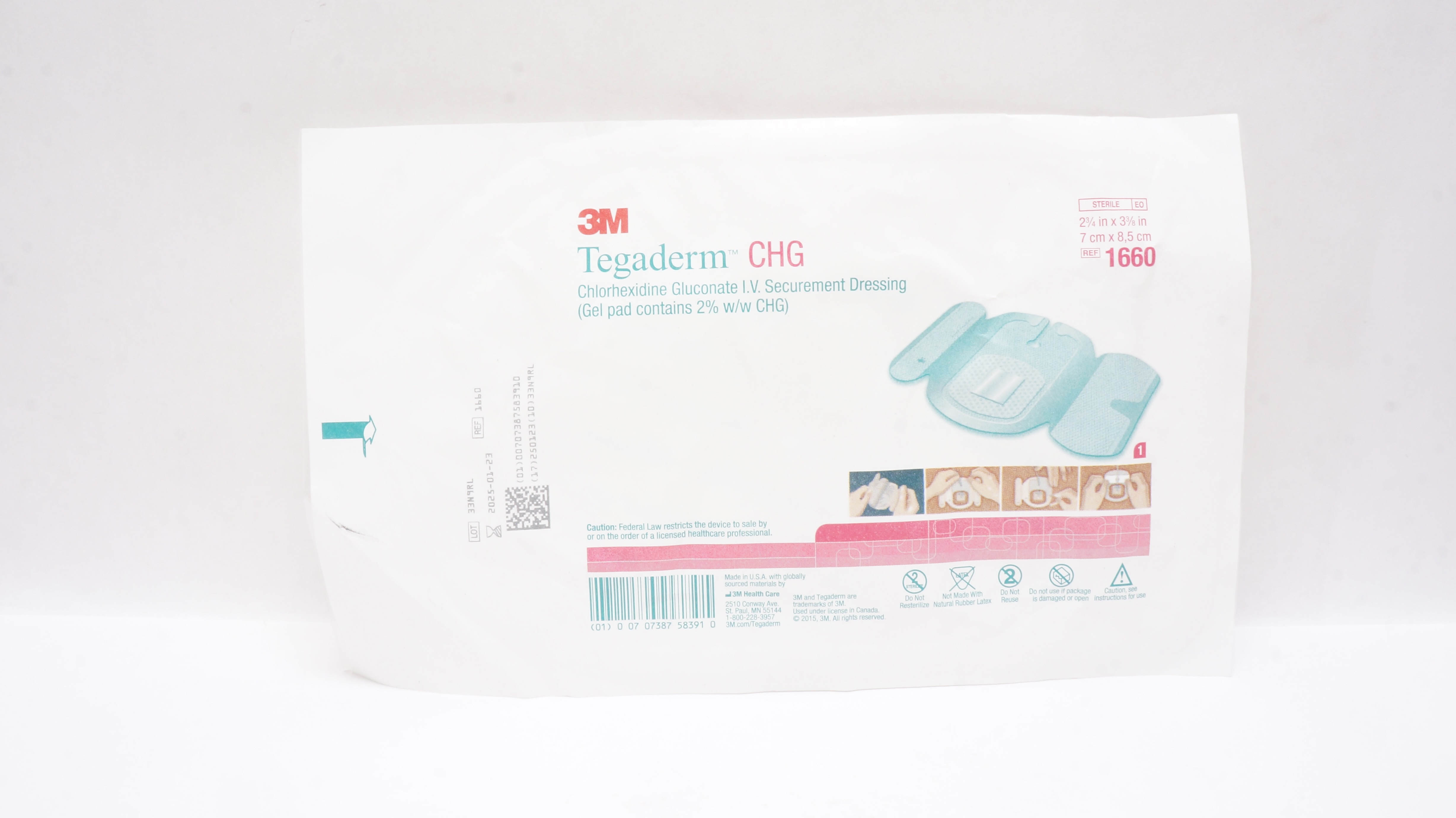 3M 1660 Tegaderm CHG I.V. Securement Dressing 2-3/4 x 3-3/8inch