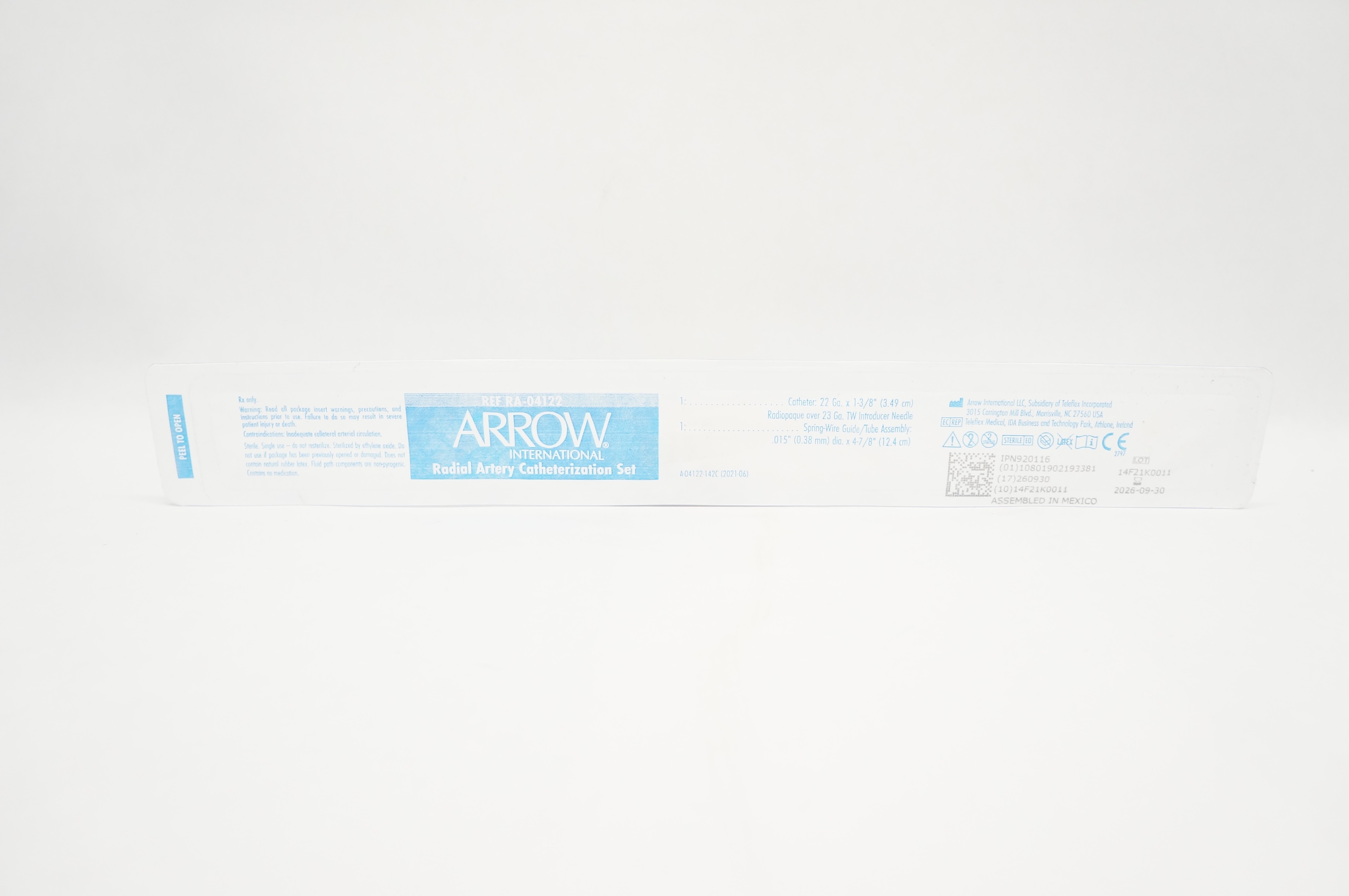 Arrow RA-04122 Radial Artery Cath. Set 22Ga x 1-3/8 inch