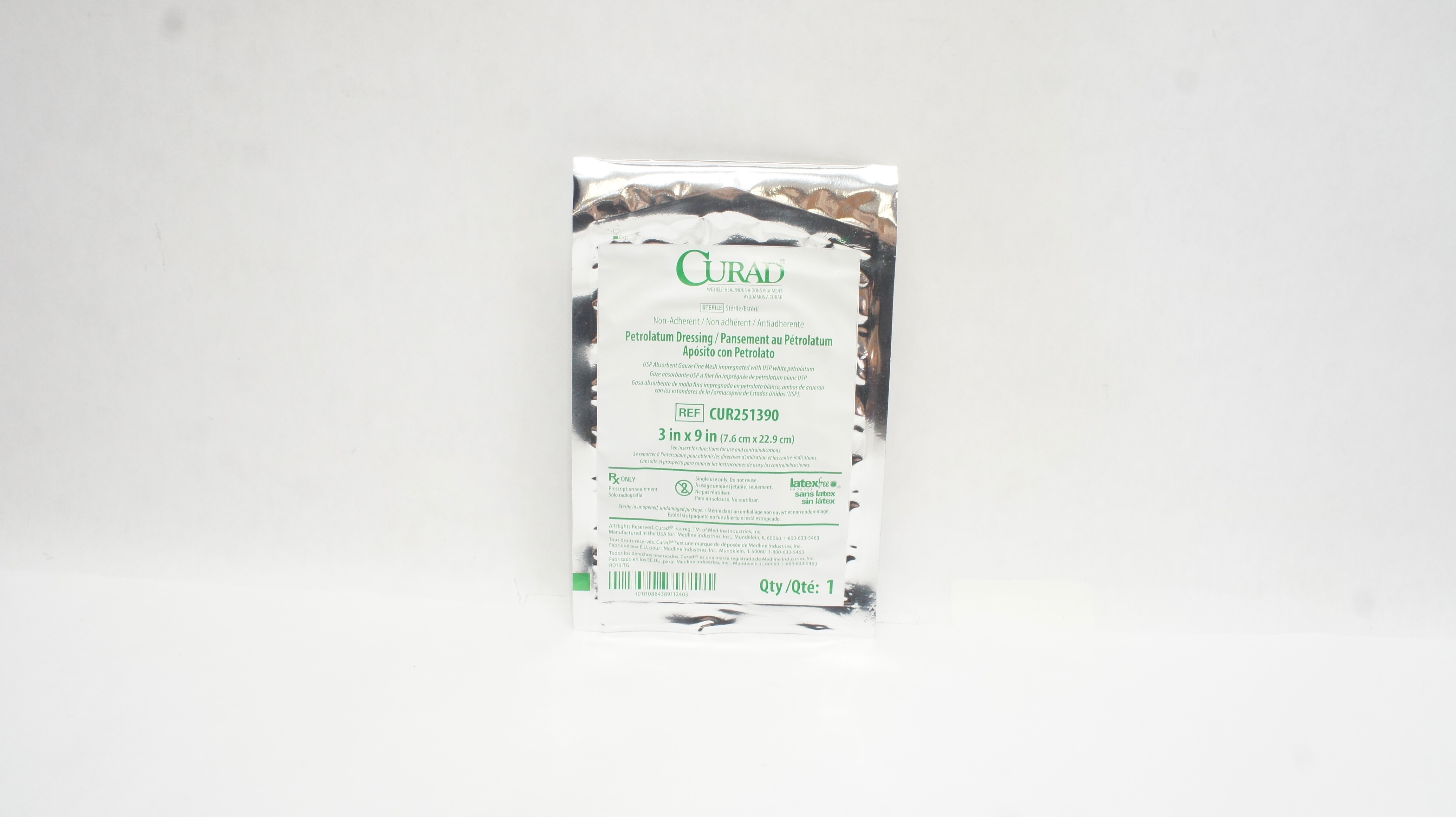 Medline CUR251390 Curad Non-Adherent Petrolatum Dressing 3inch x 9inch (x)