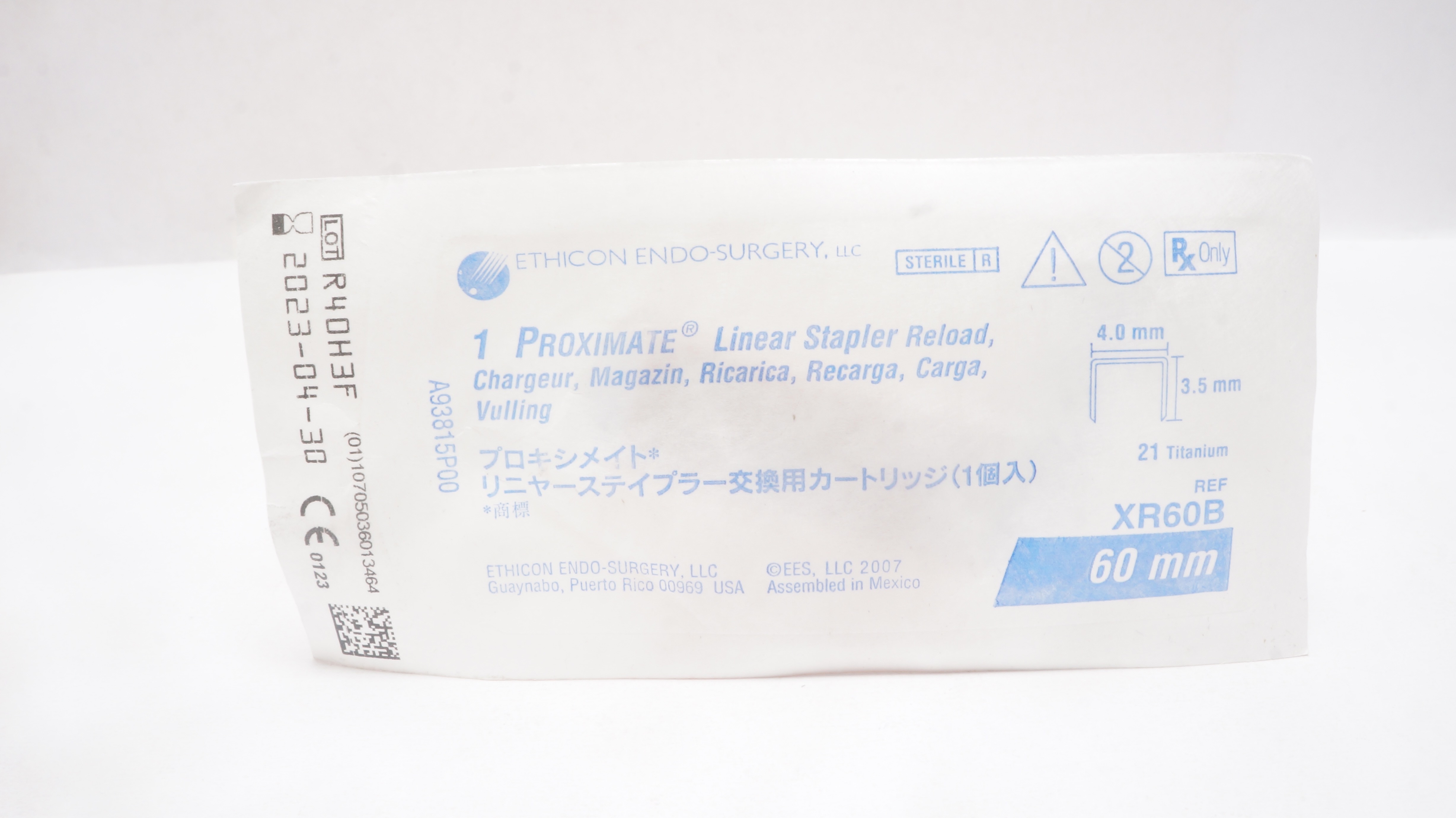Ethicon XR60B 1Proximate Linear Stapler Reload 21 Titanium, 60mm 4.0mmx3.5mm (x)