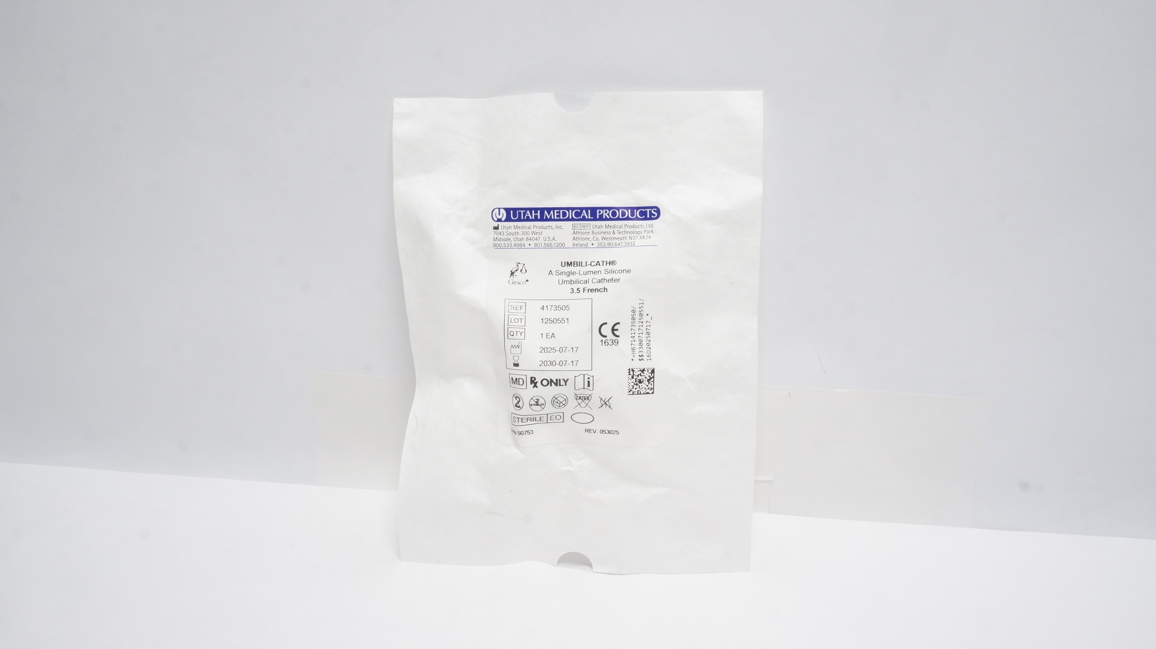 Utah Medical 4173505 Umbili-Cath. Single-Lumen Silicone Umbilical Cath. 3.5Fr.
