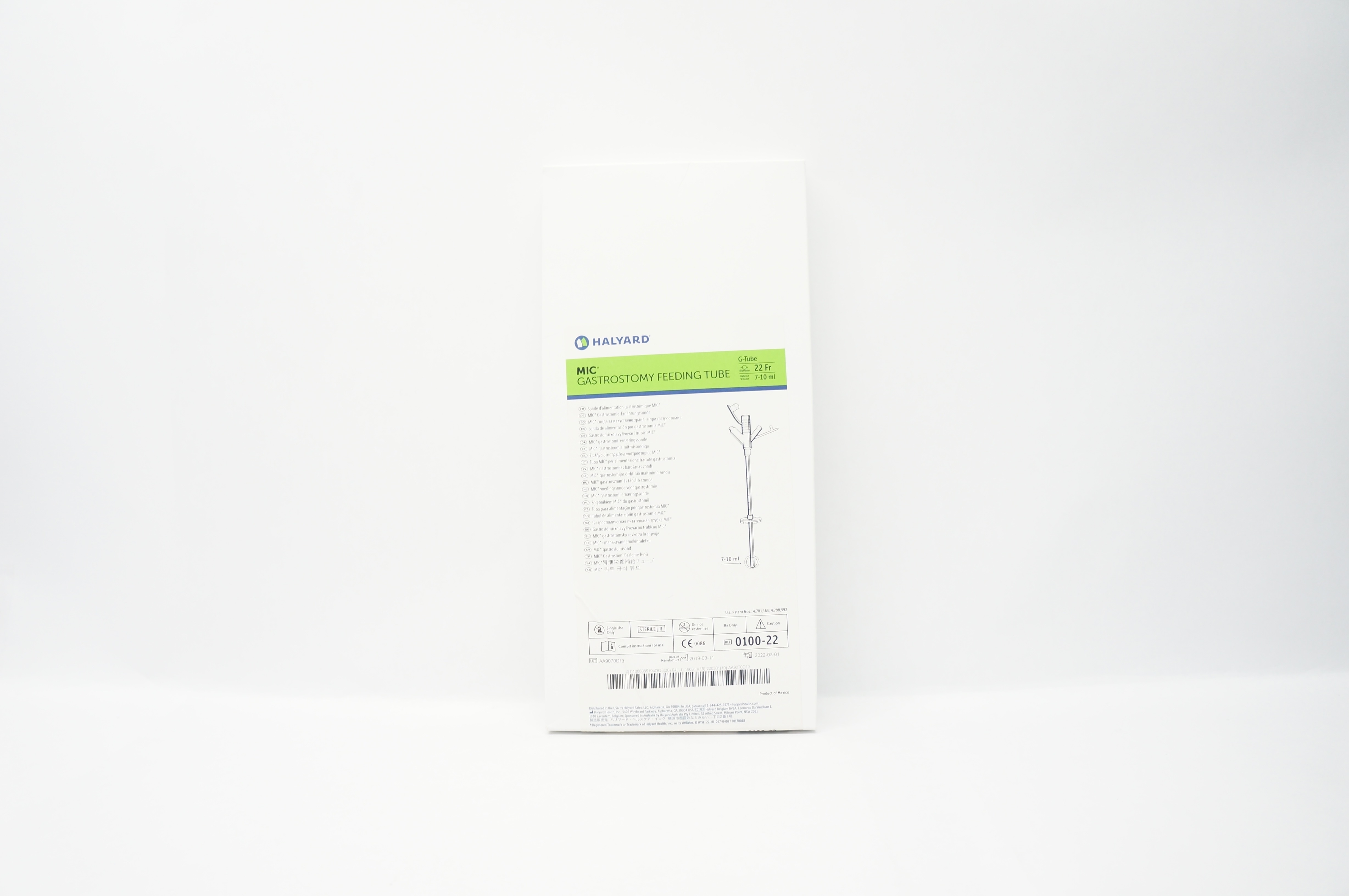 Halyard 0100-22 MIC Gastrostomy Feeding Tube 22 Fr 7-10ml (x)