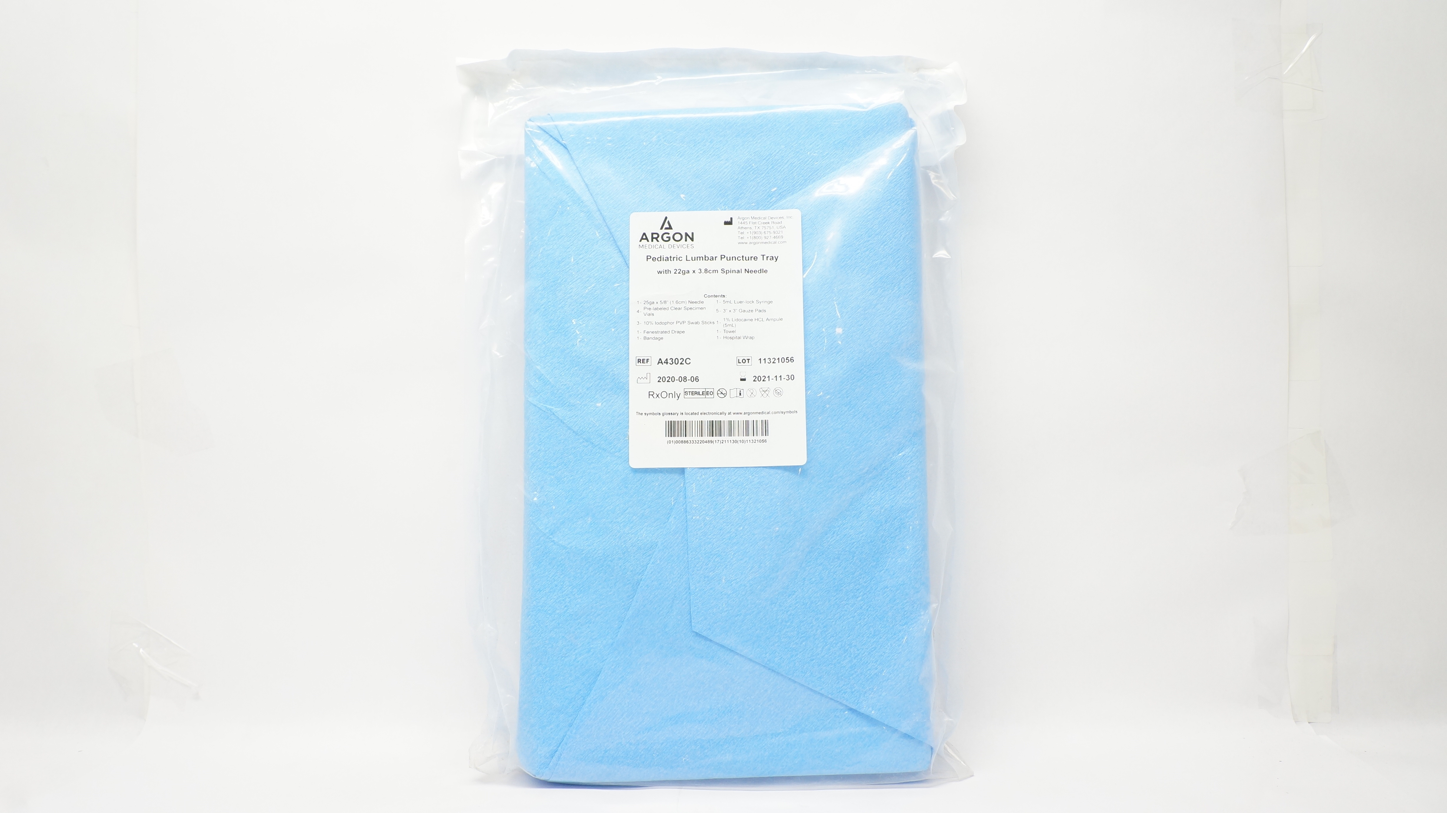 Argon A4302C Pediatric Lumbar Puncture Tray With 22 Ga x 38 cm Spinal Ndle. (x)