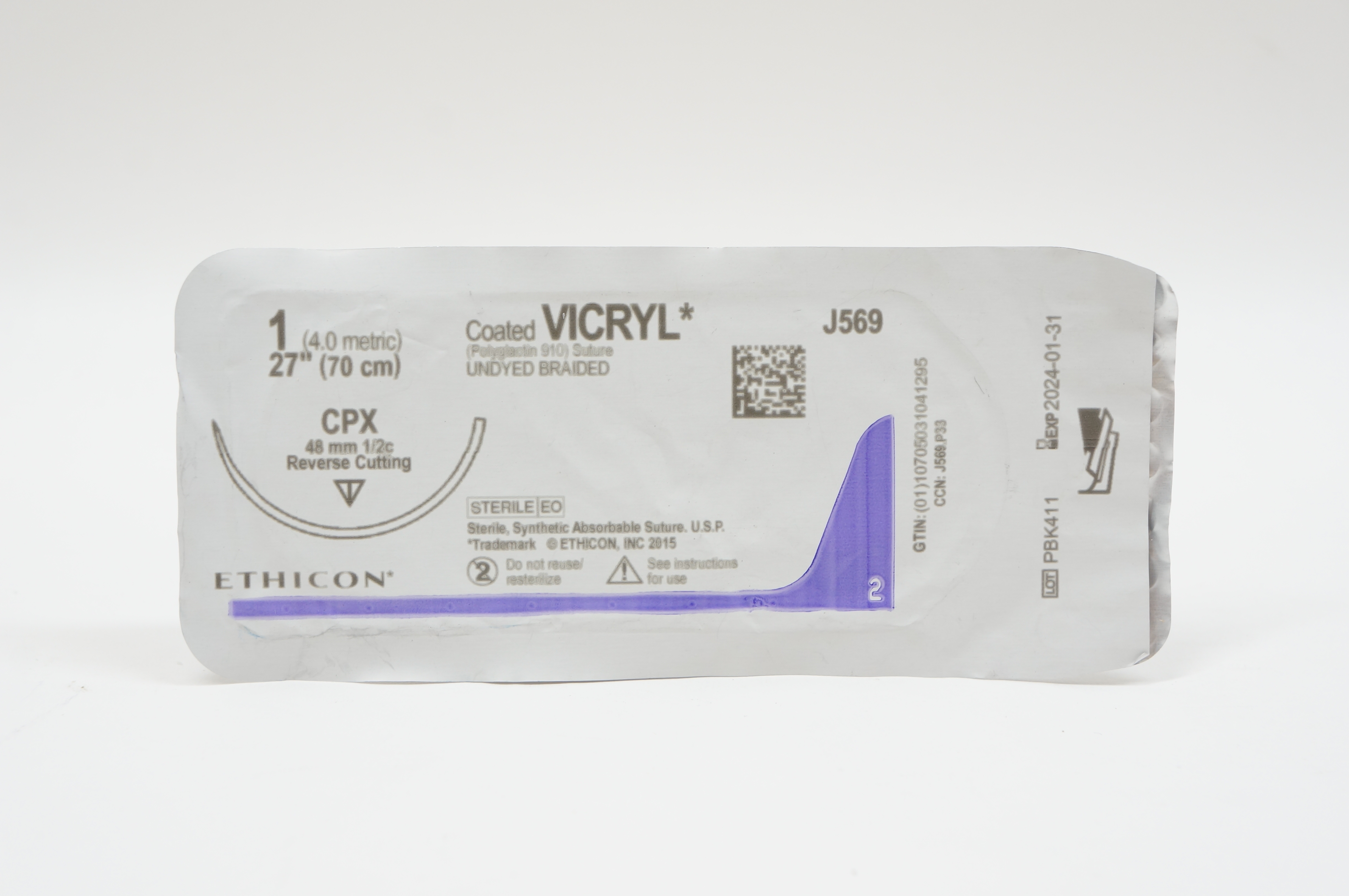 Ethicon J569 1 VICRYL, CPX, 48mm 1/2c Reverse Cutting, 27inch