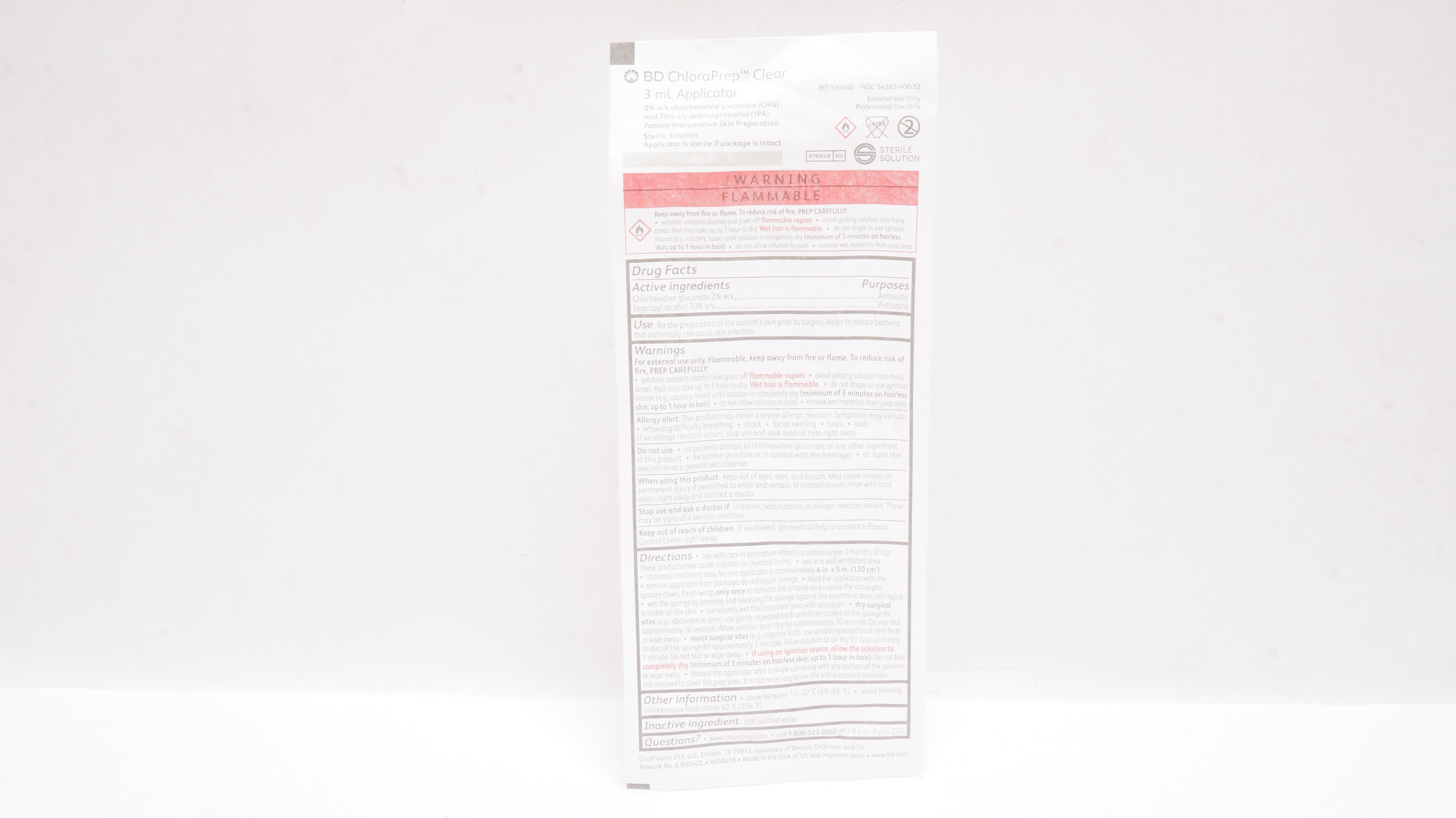 BD 930400 ChloraPrep Clear 3mL Applicator