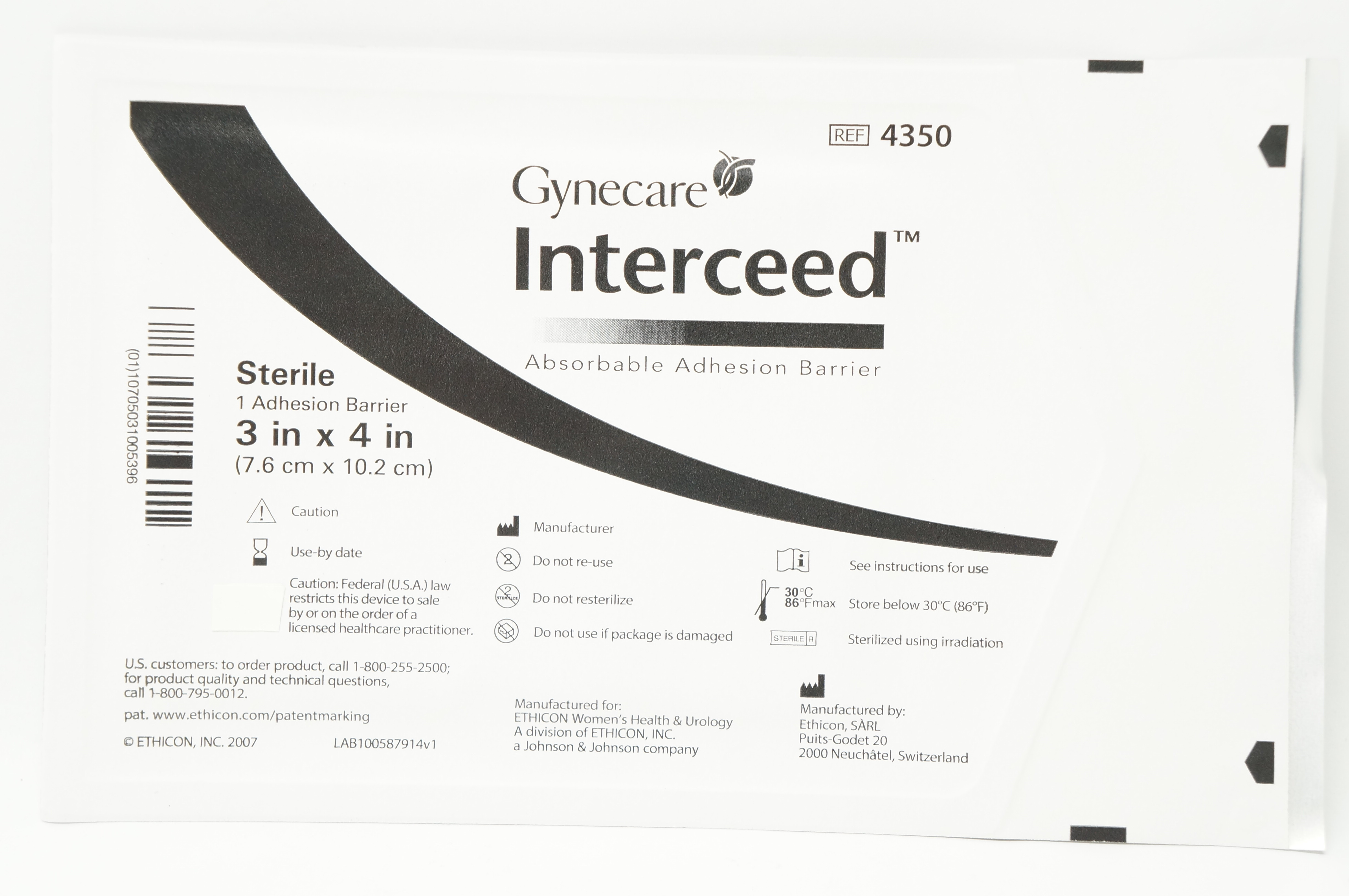 Ethicon 4350 Gynecare Interceed Absorbable Adhesive Barrier 3inch x 4inch