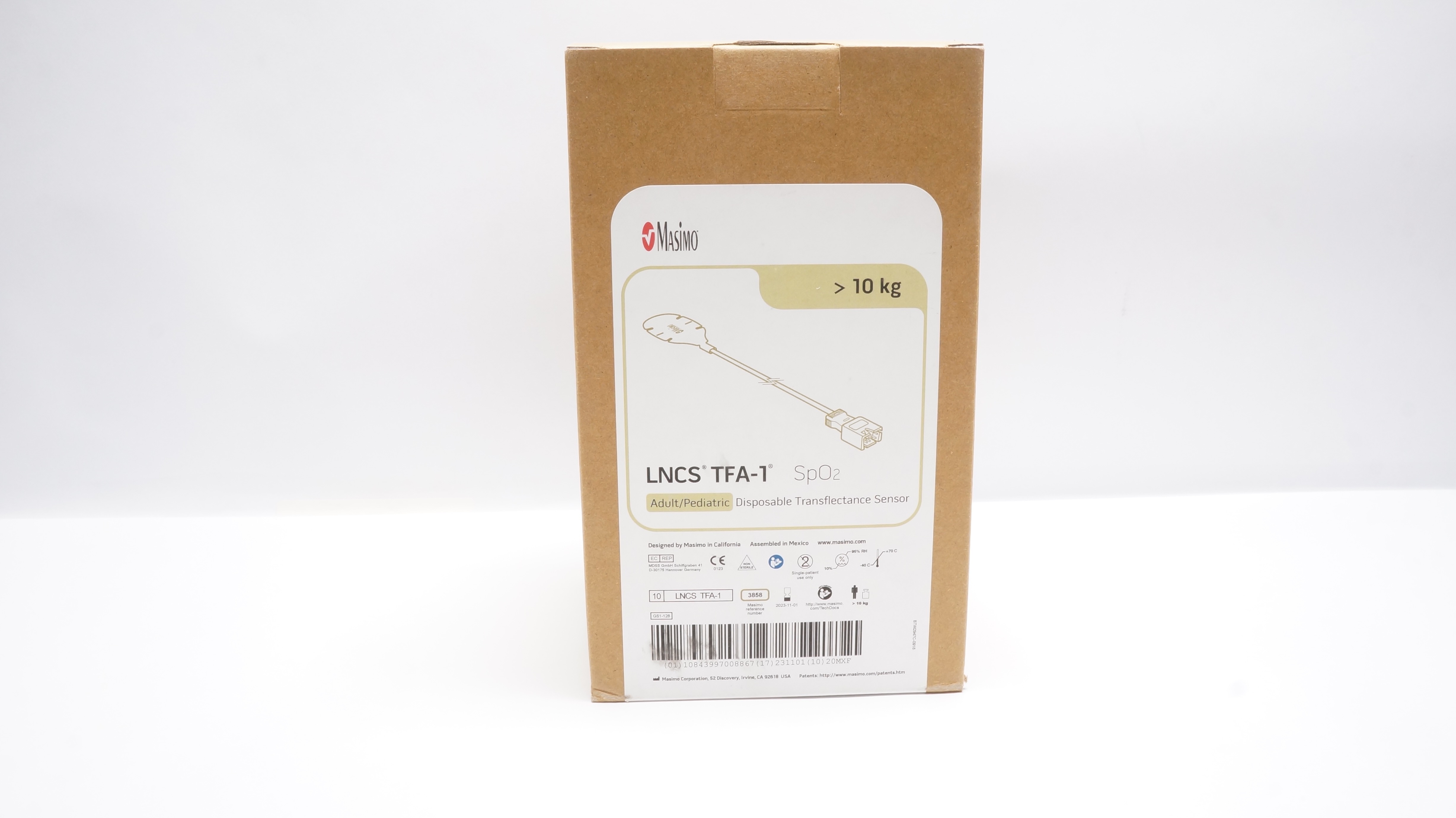 Masimo 3858 LNCS Adult/Pediatric Disposable Transflectance Sensor>10kg-Boxof10(x)
