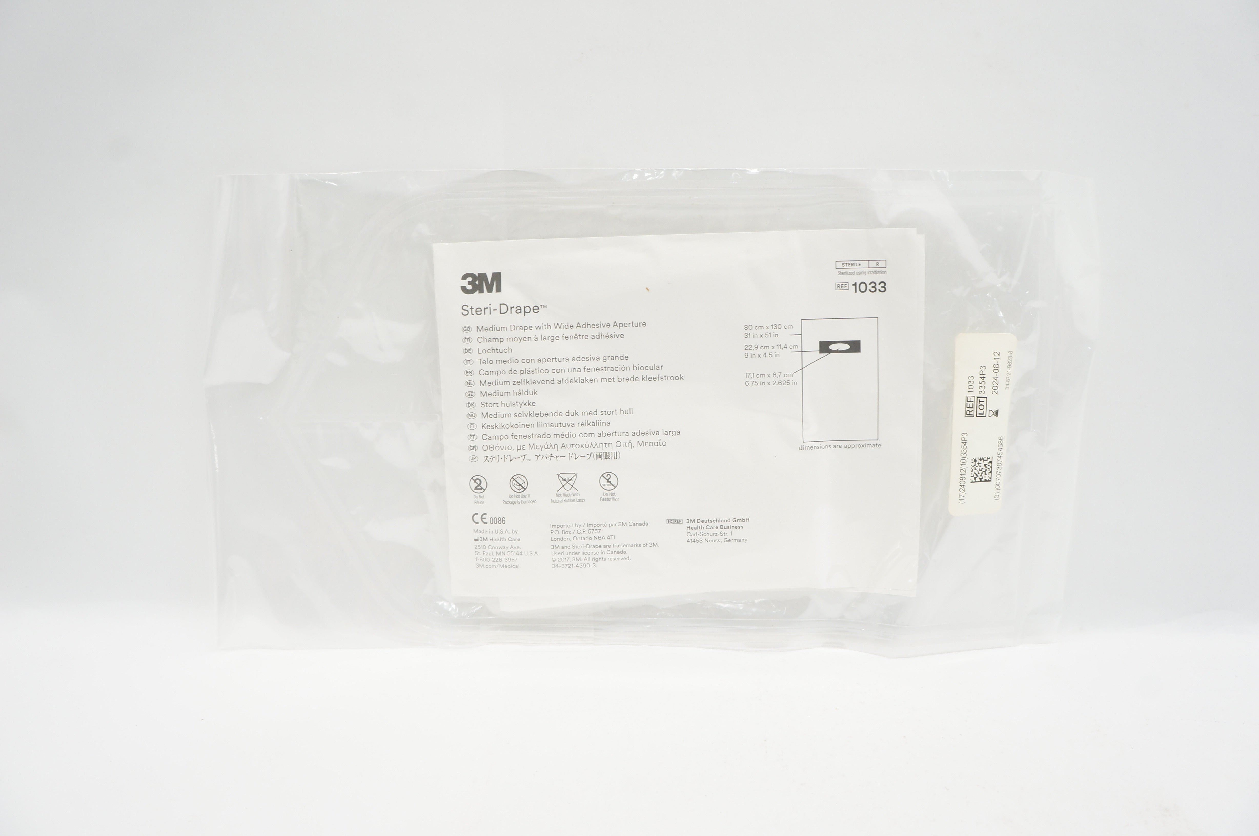 3M 1033 Steri-Drape Medium Drape with Wide Adhesive Aperture 31inch x 51inch