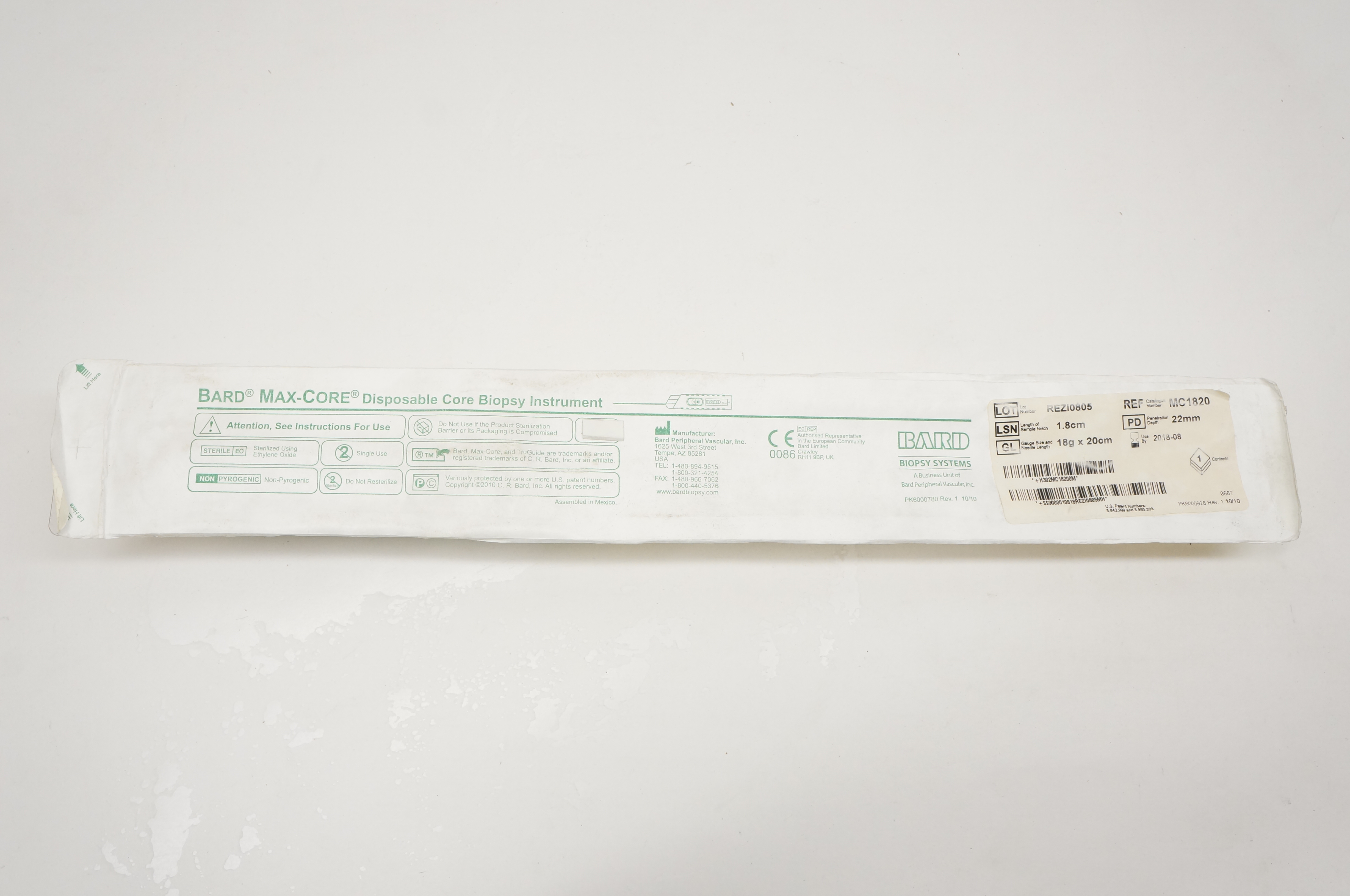 Bard MC1820 Max-Core Disposable Core Biopsy Instrument 18g x 20cm (x)