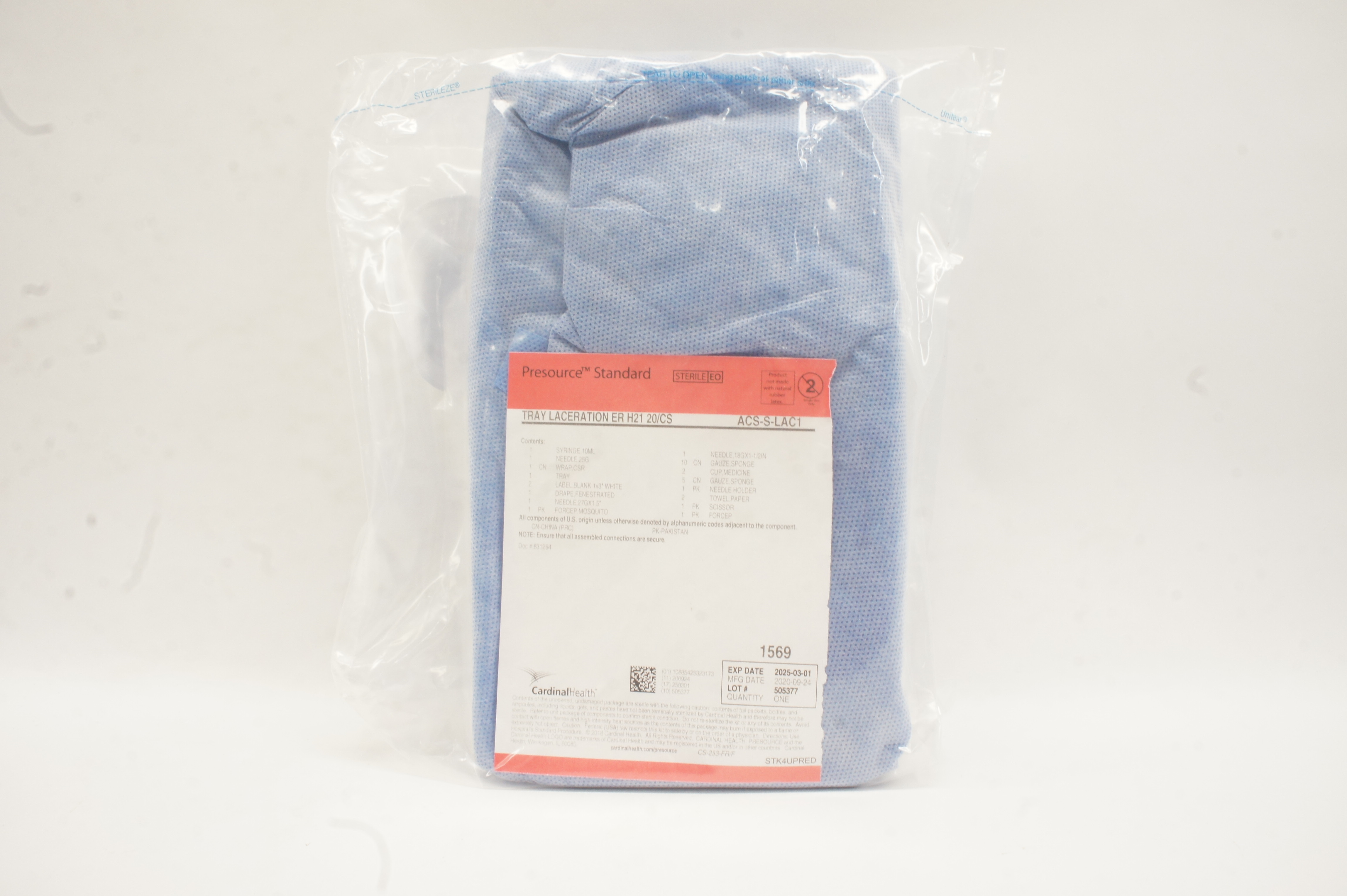 Cardinal Health ACS-S-LAC1 Presource Standard Tray Laceration ER H21 20/CS