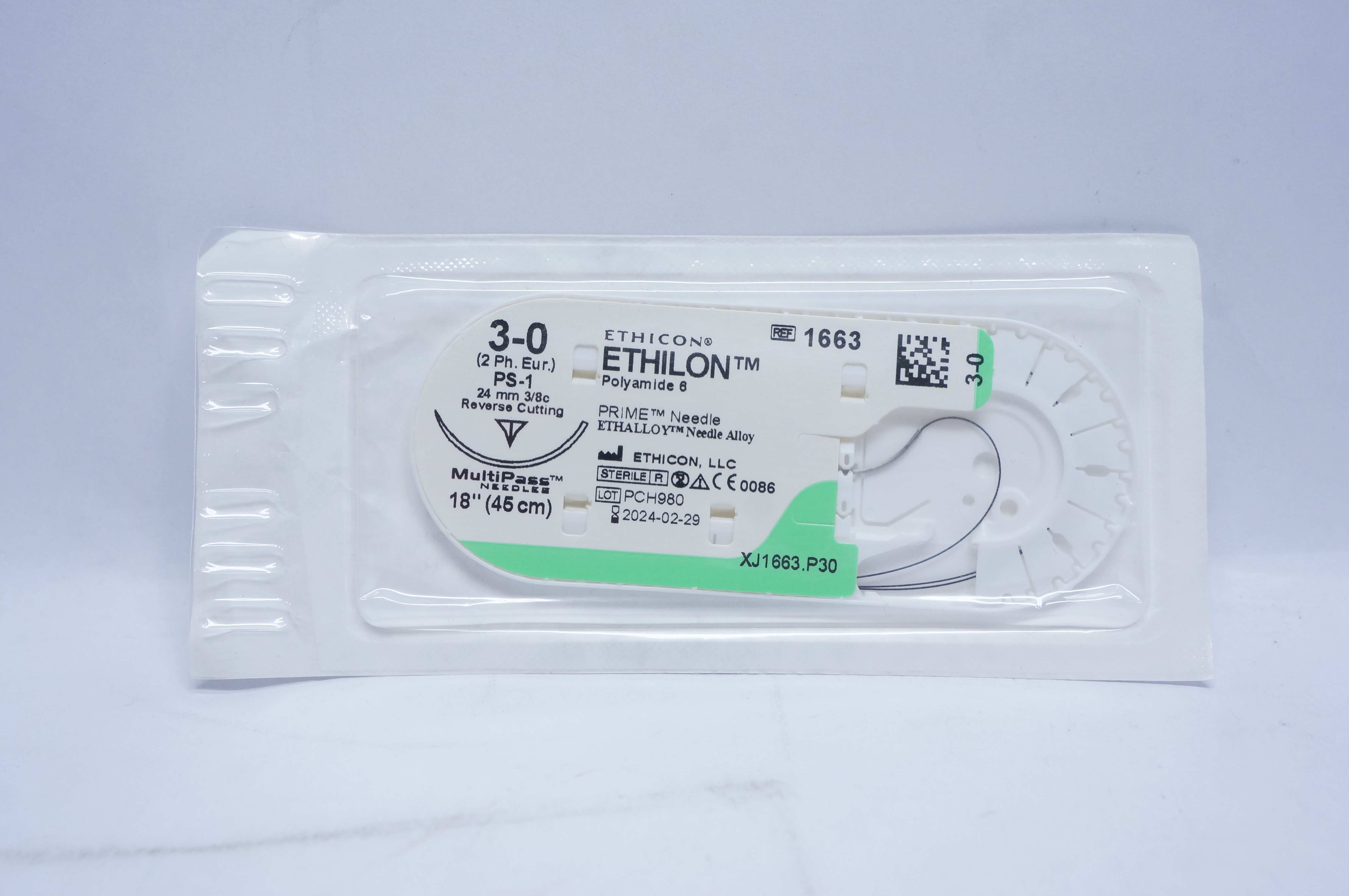 Ethicon 1663 3-0 ETHILON, PS-1, 24mm 3/8c Reverse Cutting, 18inch