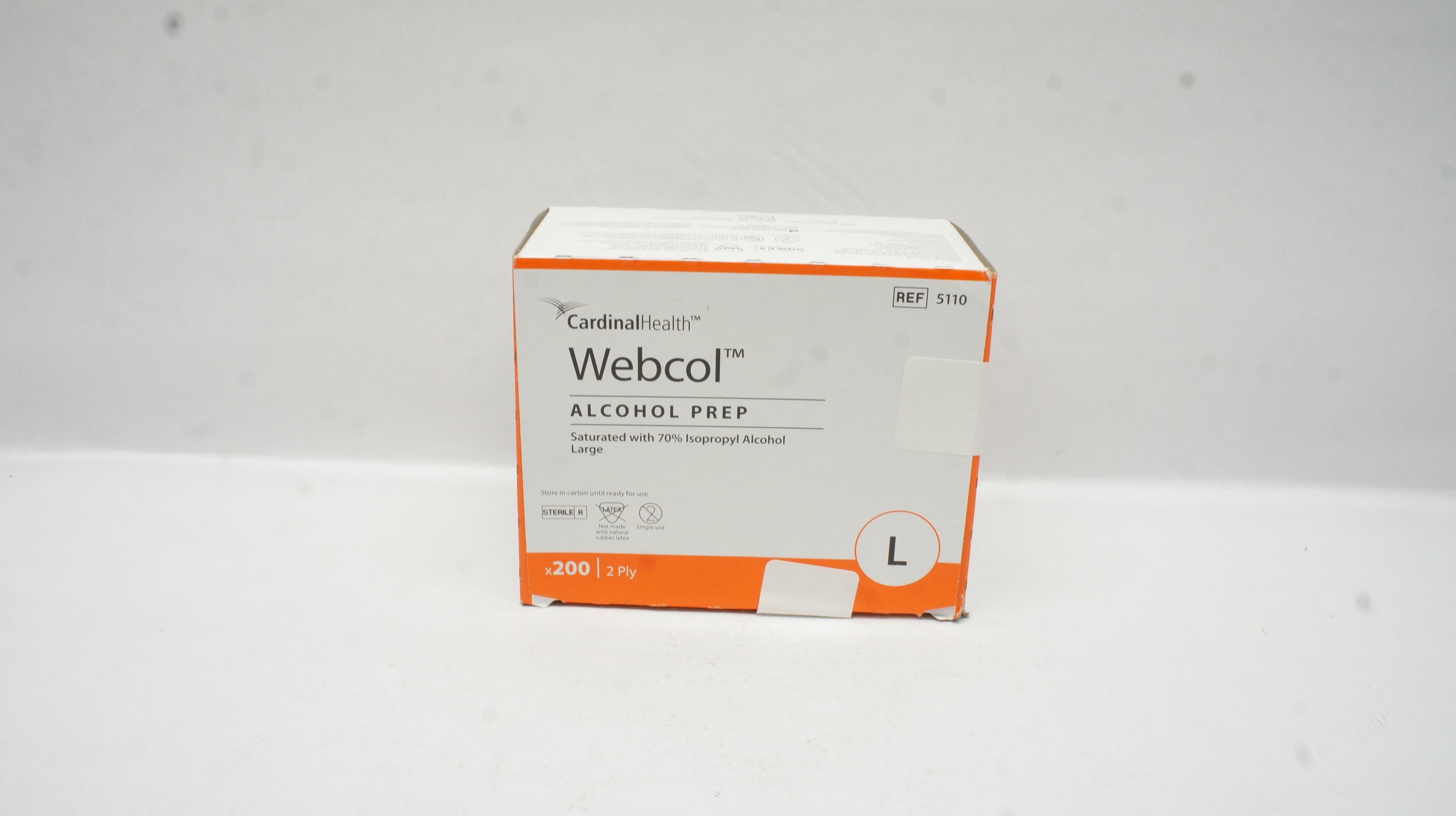 Cardinal Health 5110 Webcol Alcohol Prep 2-Ply Large - Box of 200