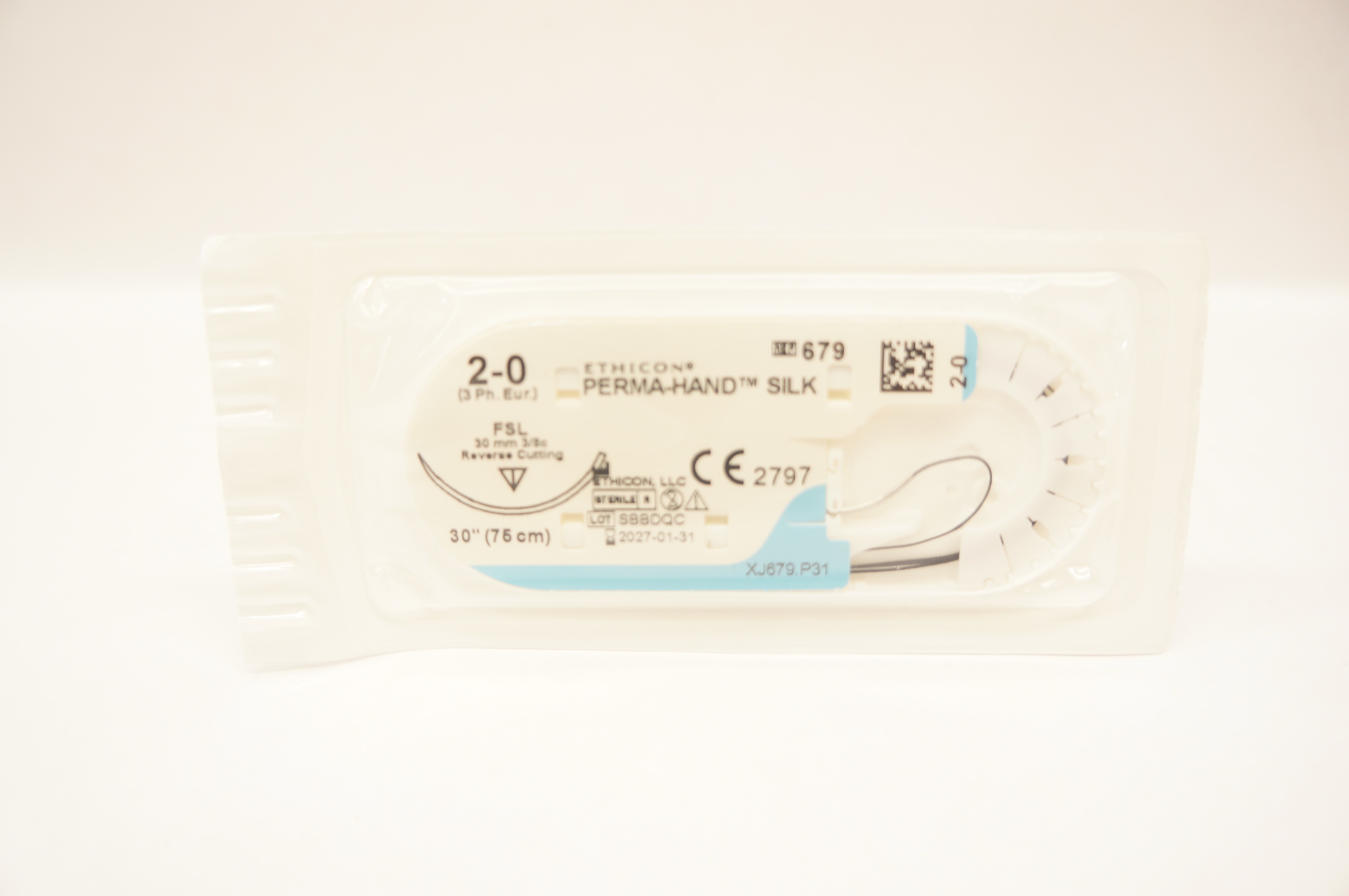 Ethicon 679 2-0 Perma-Hand Silk FSL 30mm 3/8c Reverse Cutting 30inch