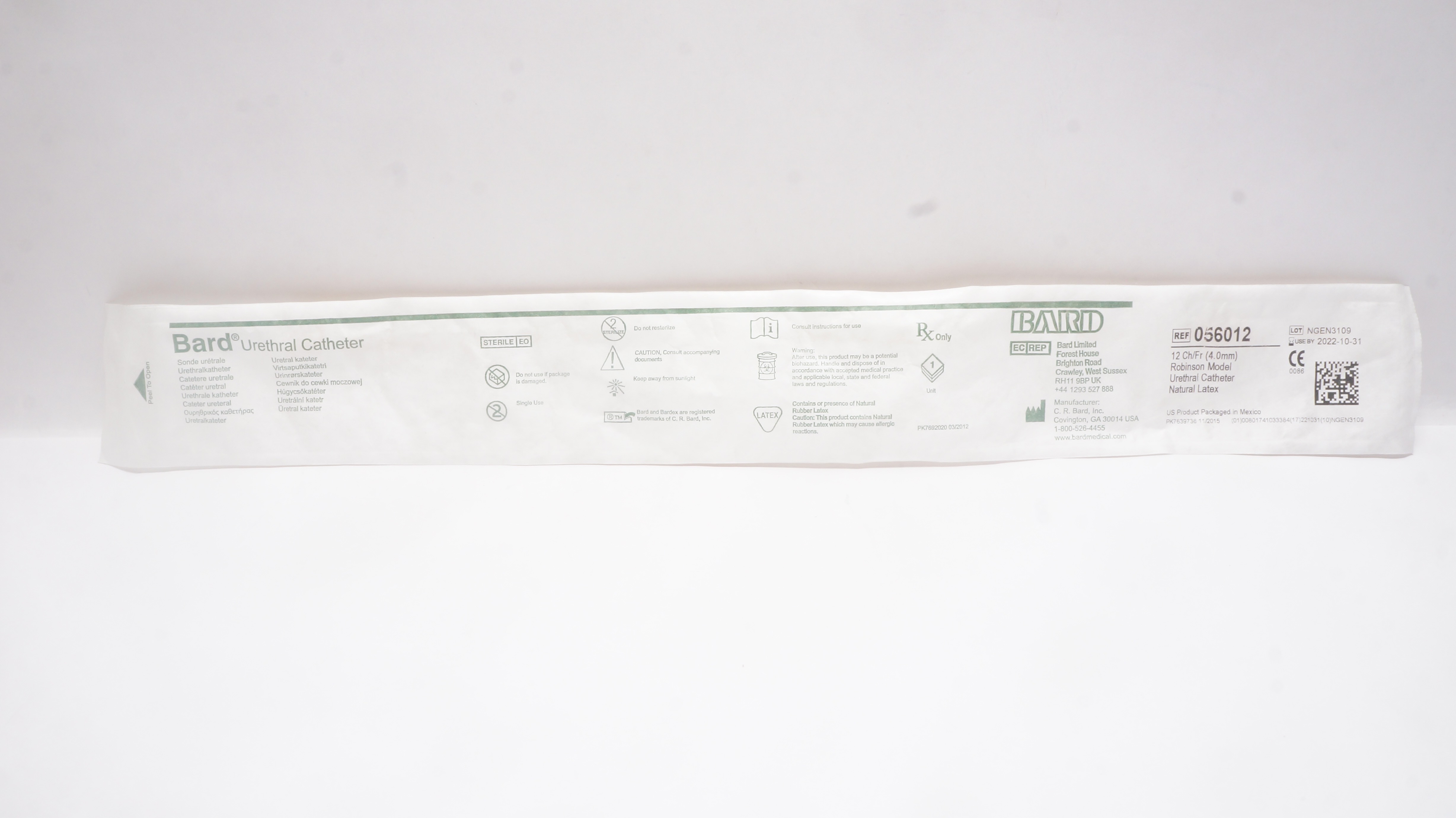 Bard 056012 Urethral Cath. Robinson Model 12Ch/Fr, Natural Latex (x)