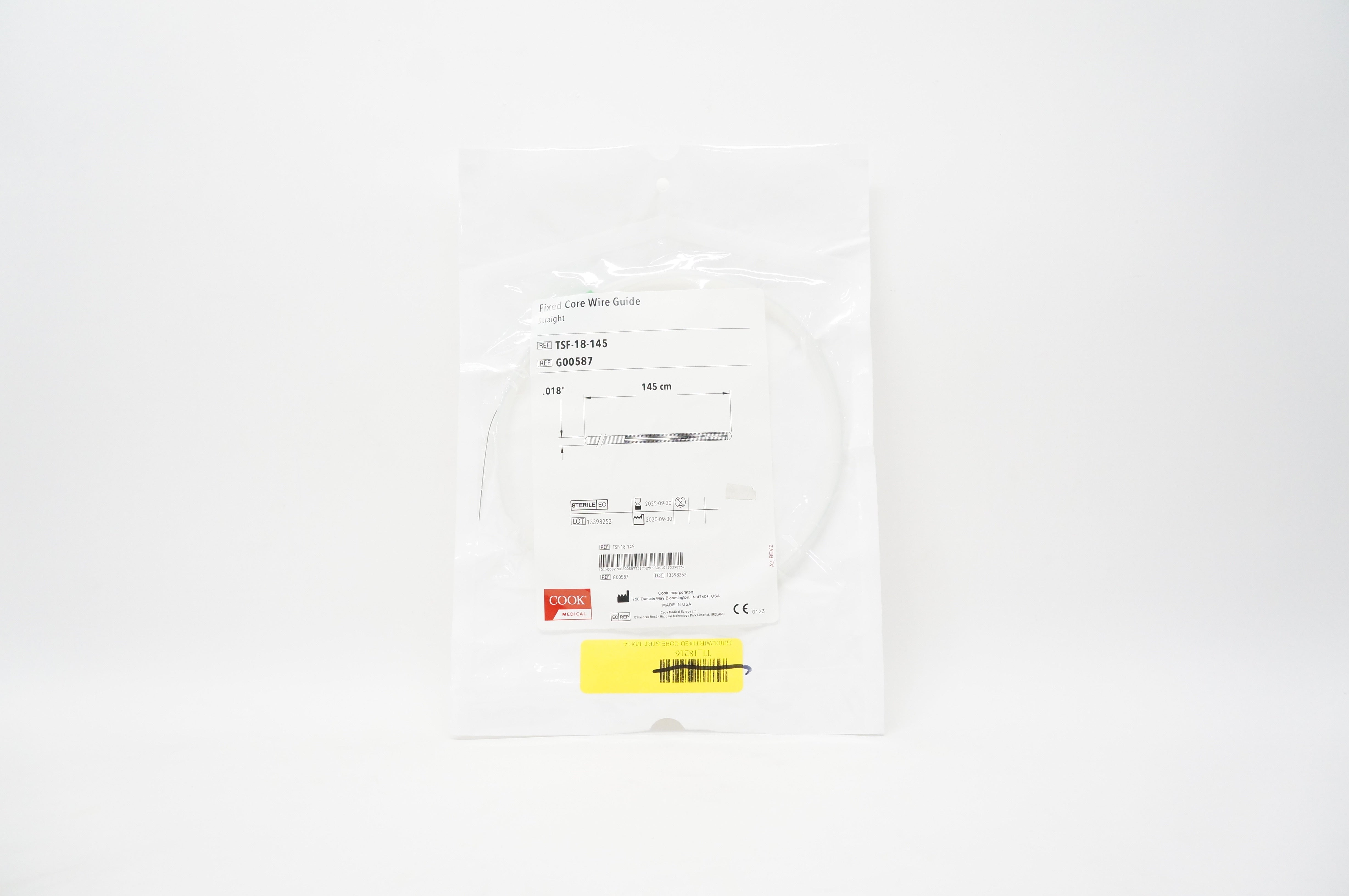 Cook Medical G00587 Fixed Core Wire Guide 0.018inch x 145cm