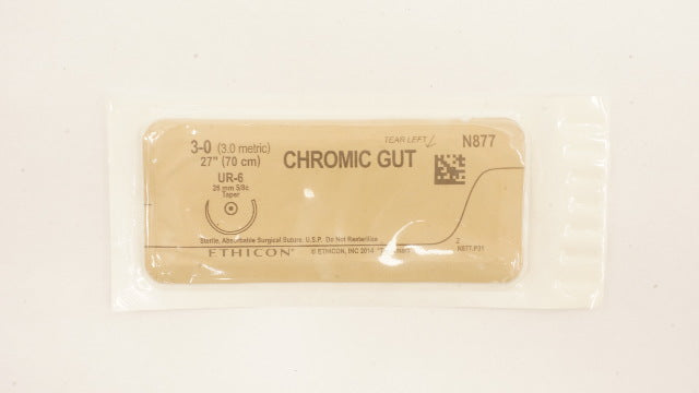 Ethicon N877 3-0 Chromic Gut Surgical Stre UR-6 26mm 5/8c Taper, 27inch (x)