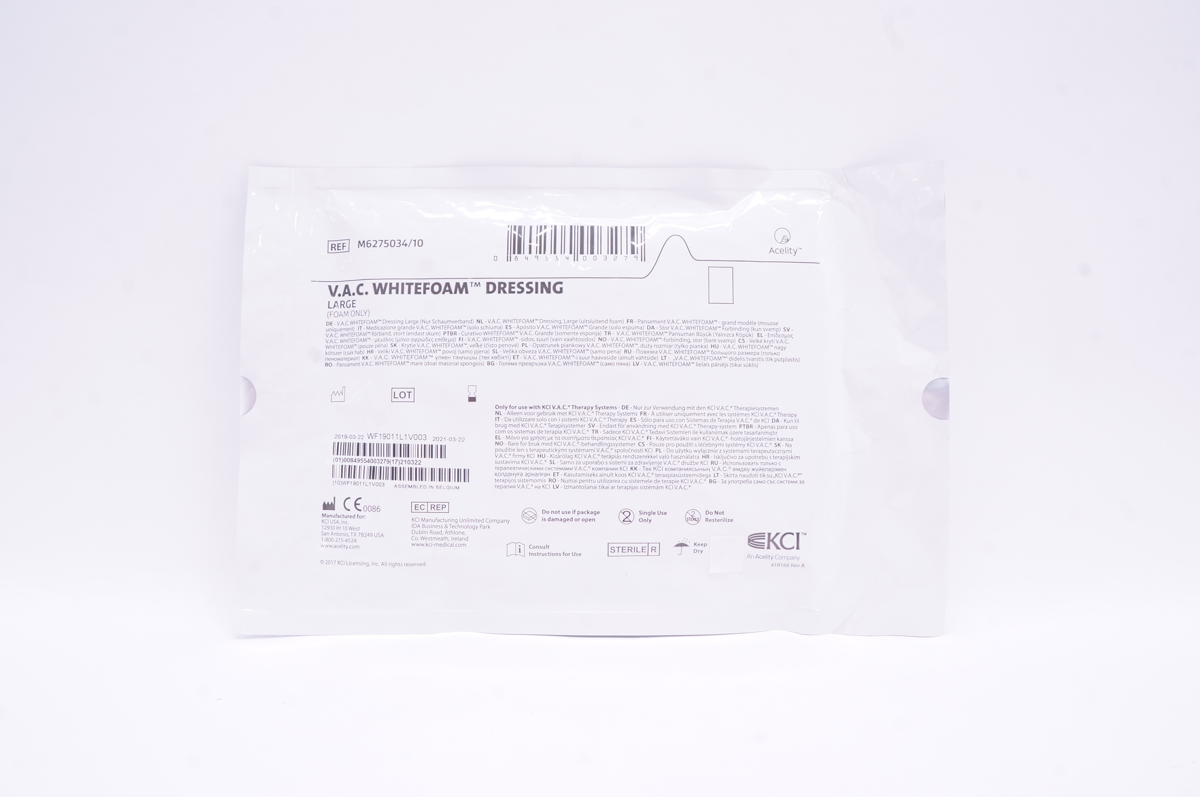 KCI M6275034/10 V.A.C. Whitefoam Dressing, Large (x)