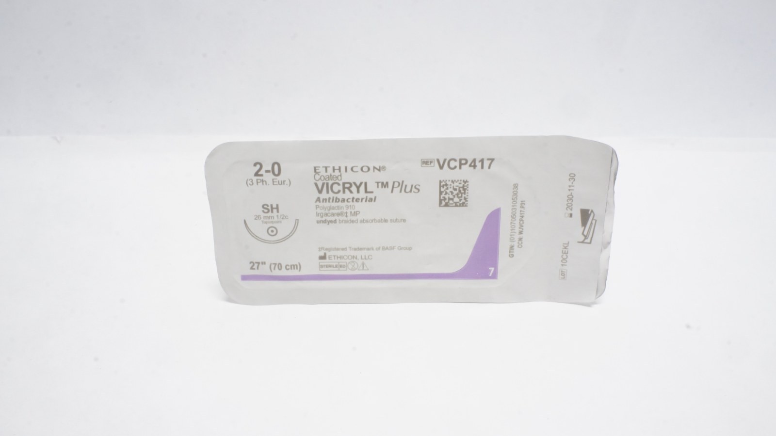Ethicon VCP417 Coated VICRYL Plus Antibacterial Suture 2-0 27"