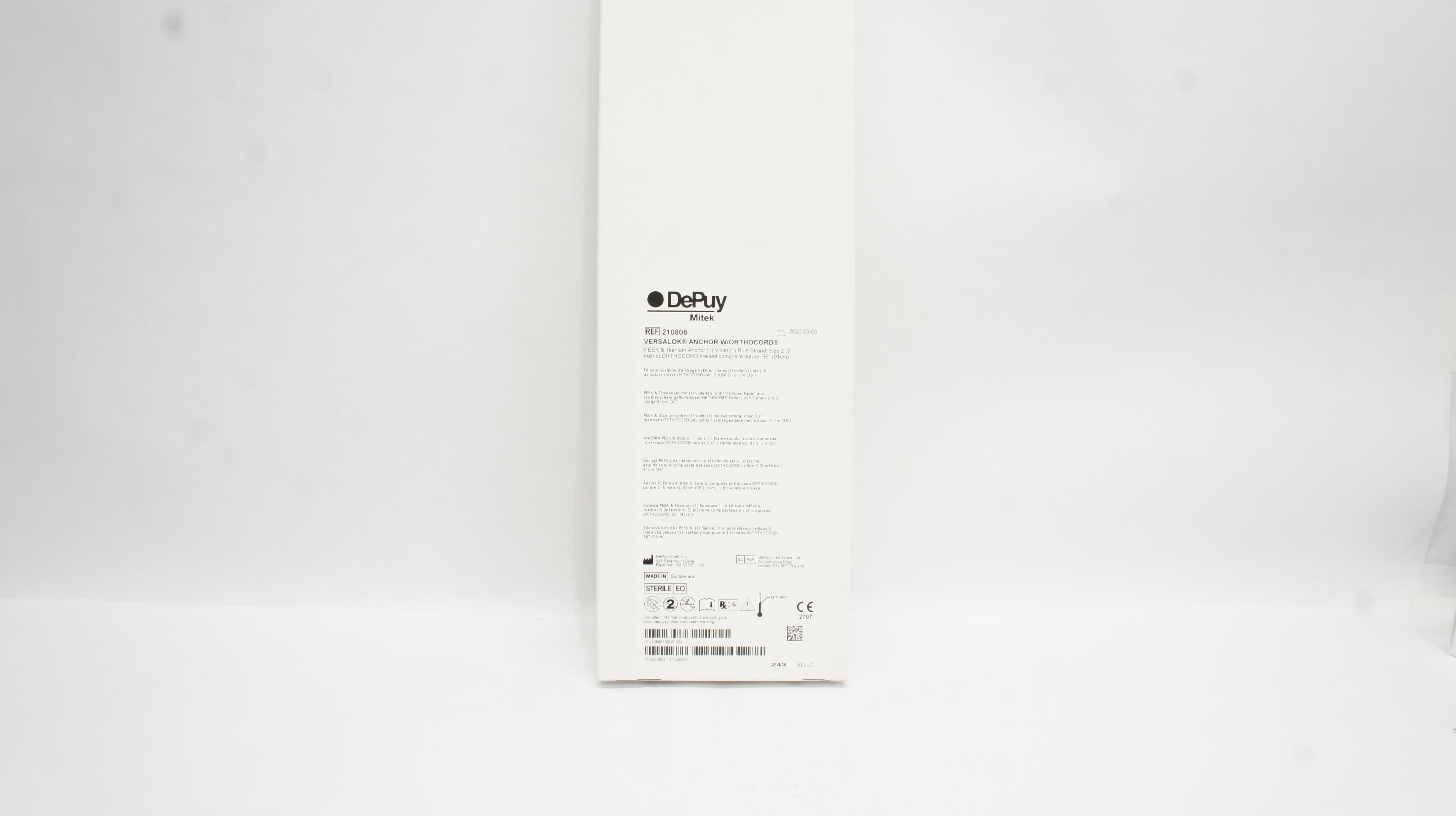 DePuy 210808 Mitek Versalok Anchor with Orthocord 36inch (x)