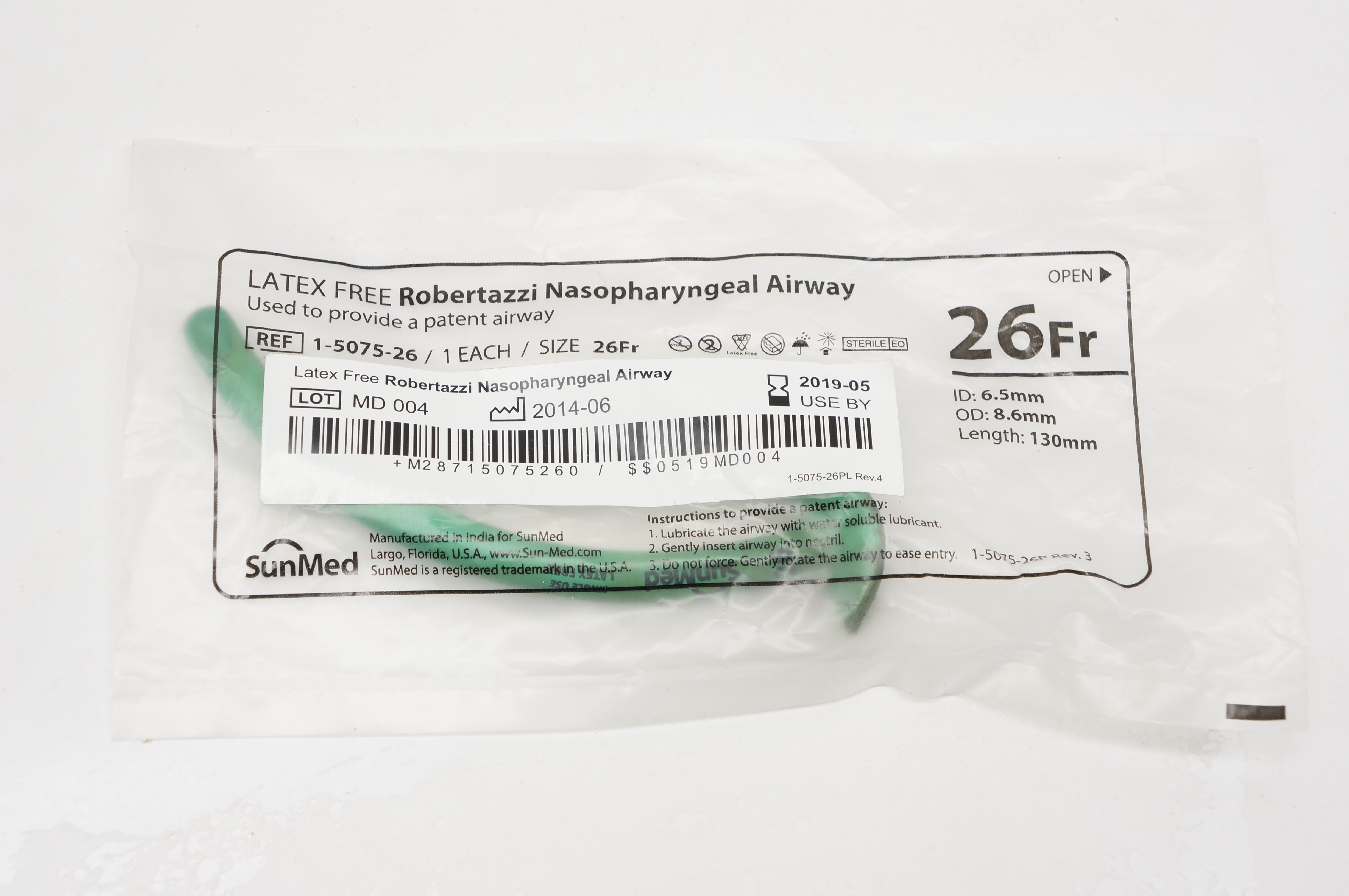 SunMed 1-5075-26 Robertazzi Nasopharyngeal Airway 26Fr. (x)