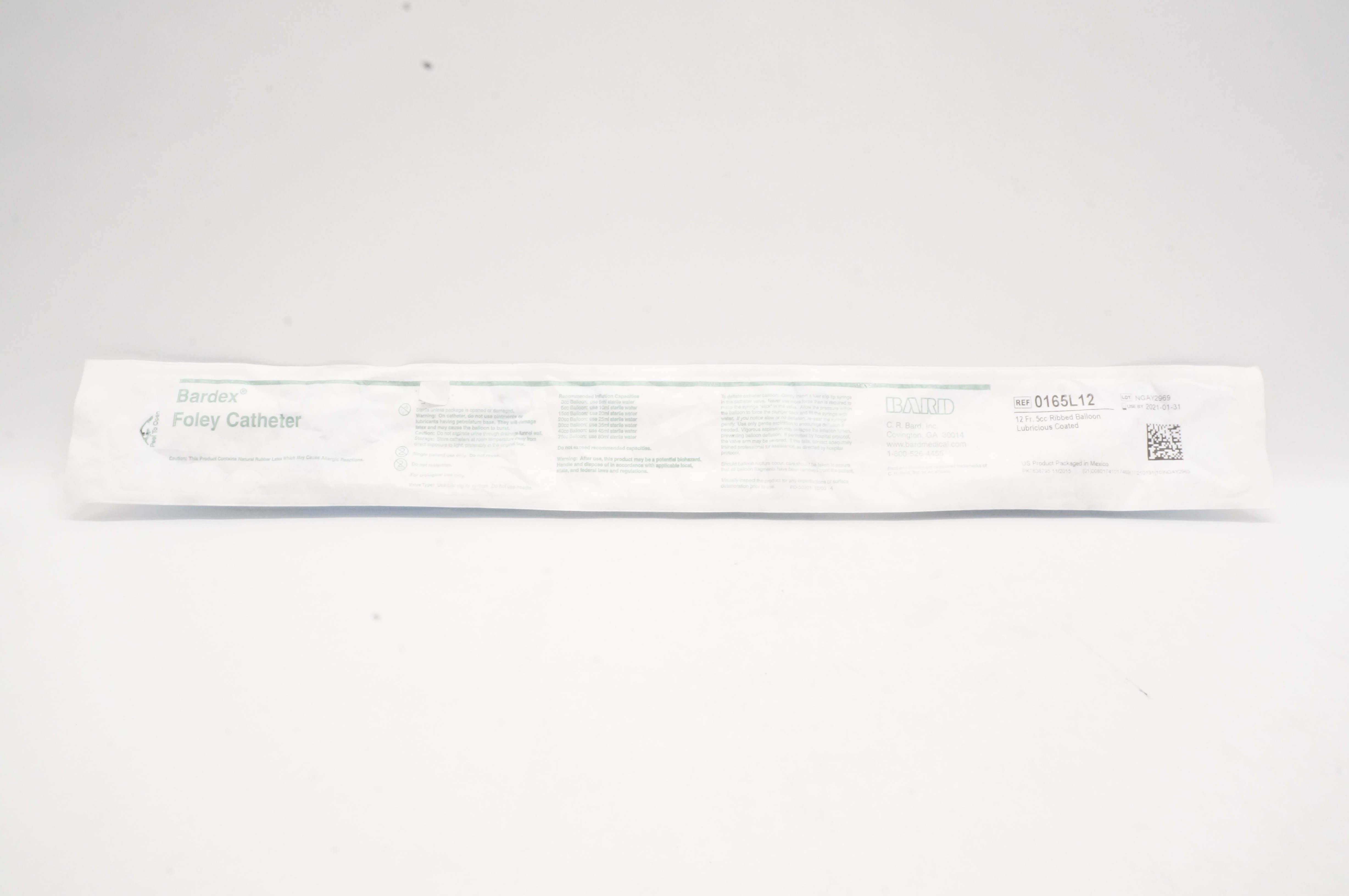 Bard 0165L12 Bardex Foley Cath. Ribbed Balloon Lubricious Coated 12Fr x 5cc(x)