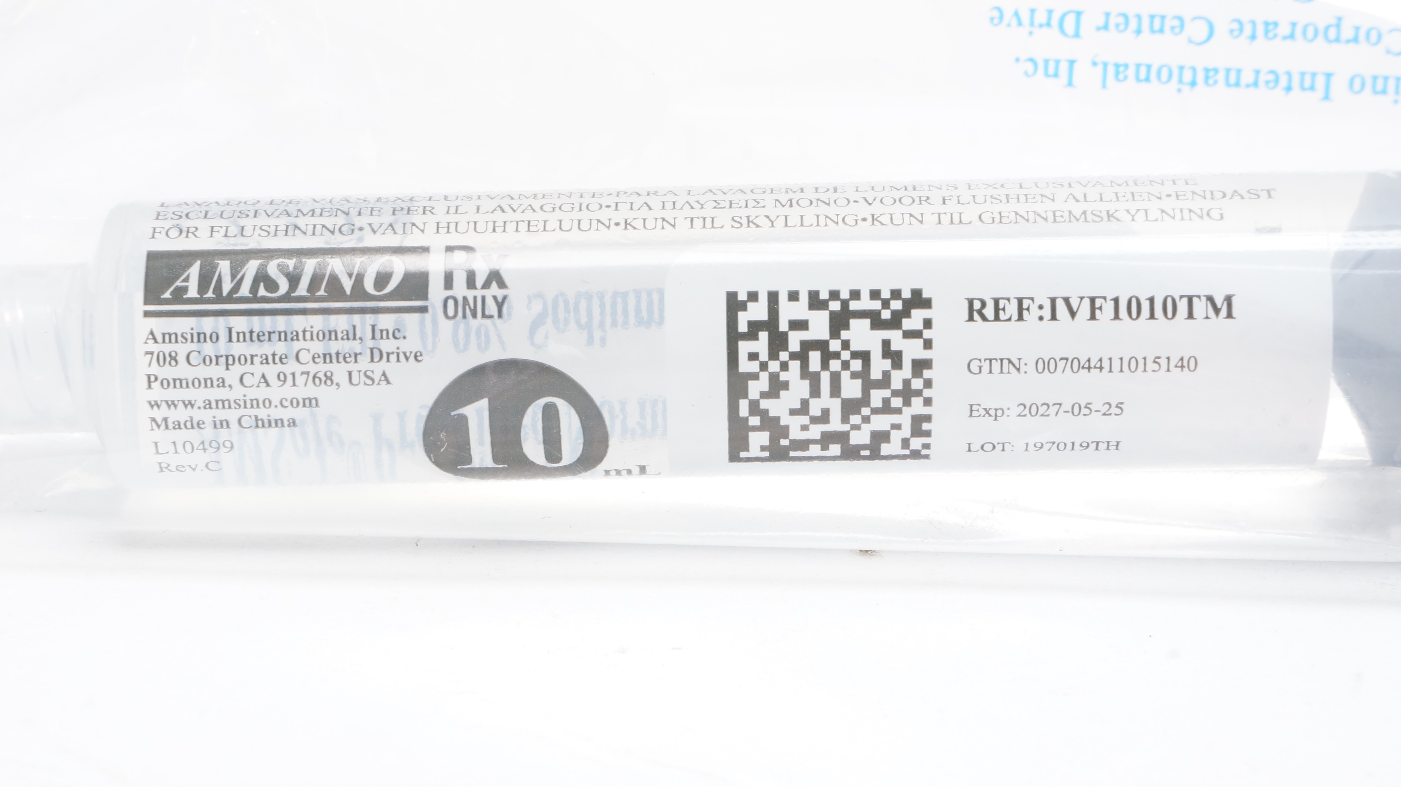 AMSINO IVF1010TM AMSafe Pre-Filled Normal Saline Flush Syringe, 10mL