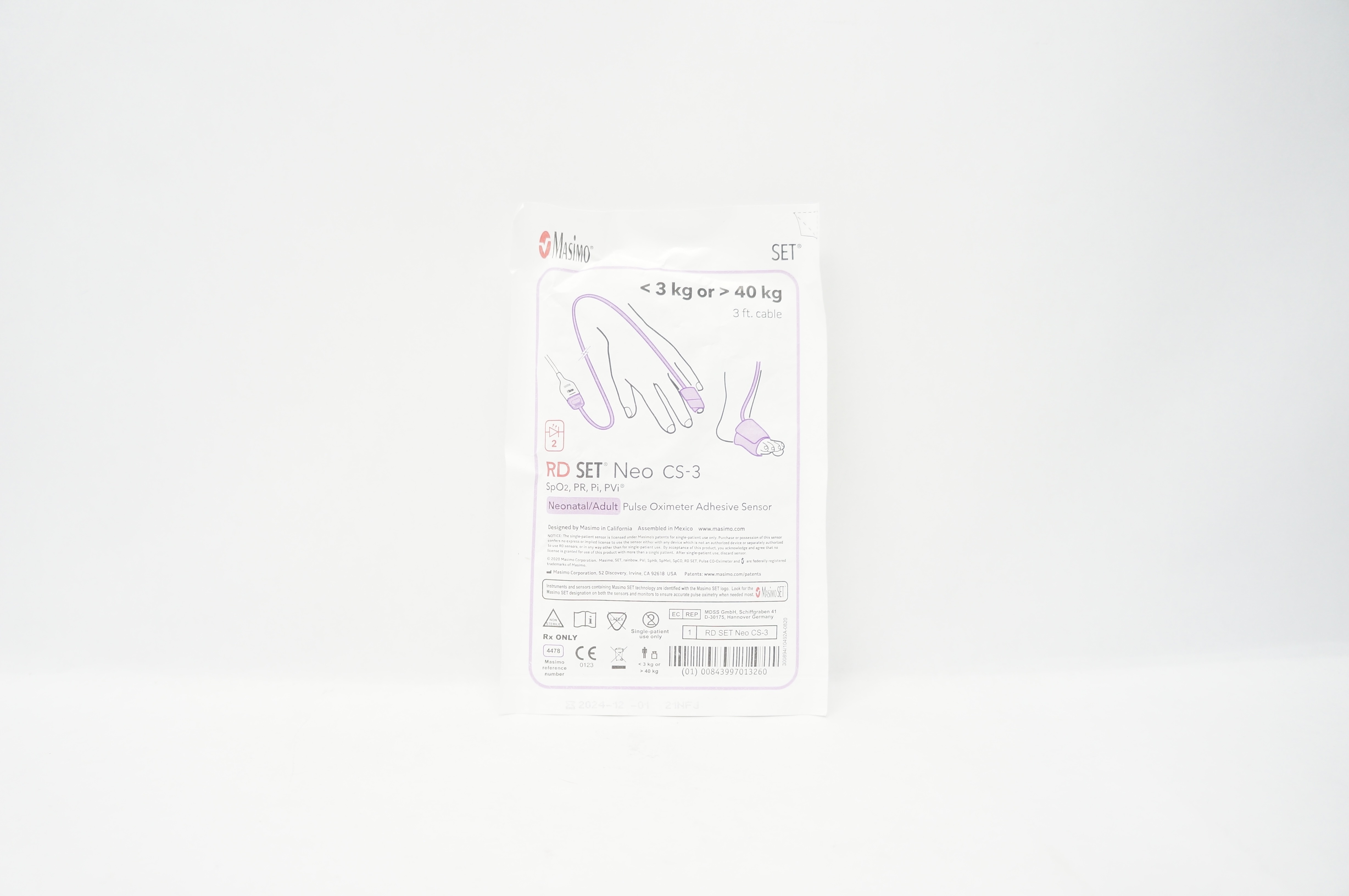 Masimo 4478 Neo CS-3 Neonatal/Adult Pulse Oximeter Adhesive Sensor <3kg or >40kg