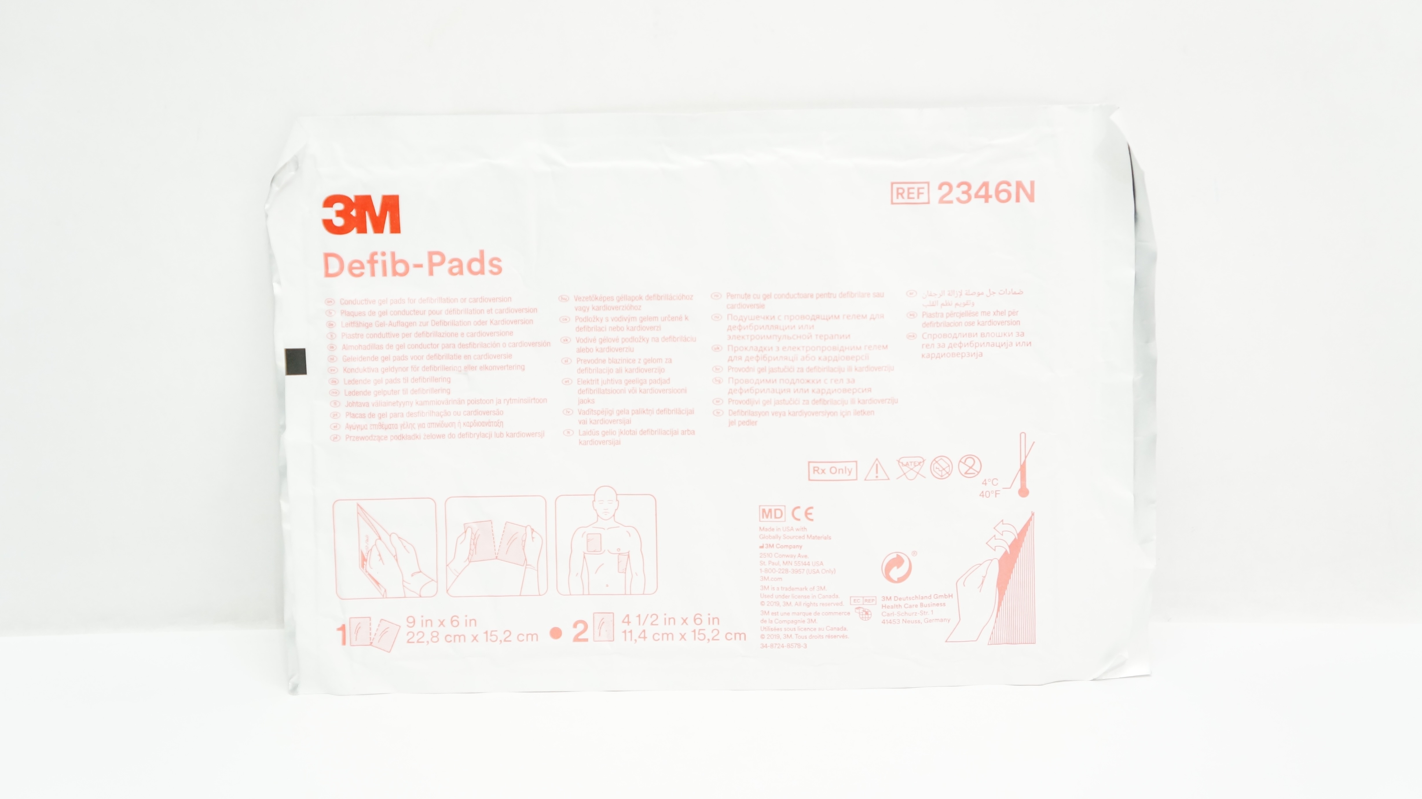 3M 2346N Defib-Pads Conductive Gel Pads 9inch x 6inch, 4-1/2inch x 6inch