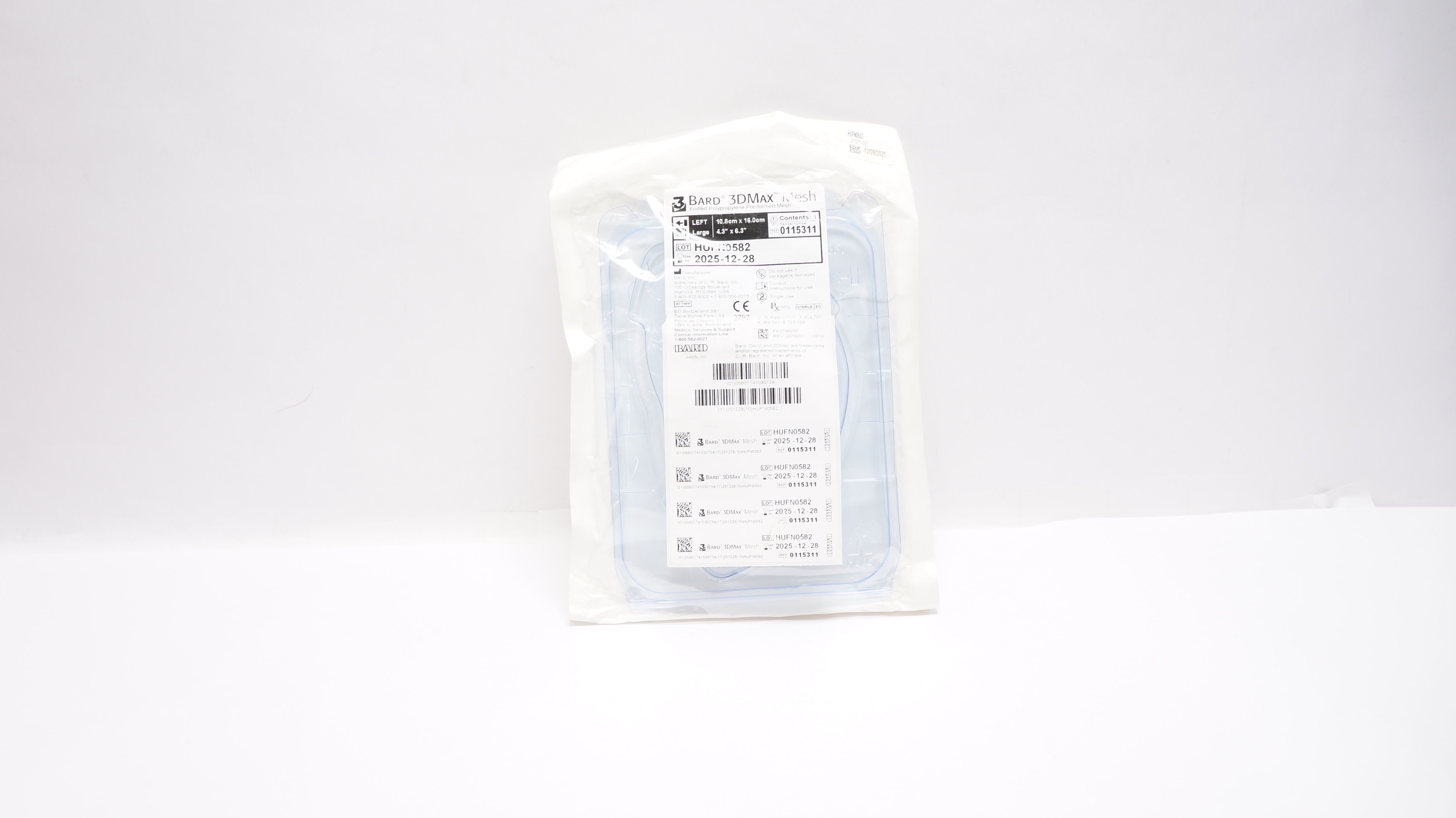 Bard 0115311 3DMax Mesh Pre-formed Knitted Polypropylene,Left, L 4.3 x 6.3inch