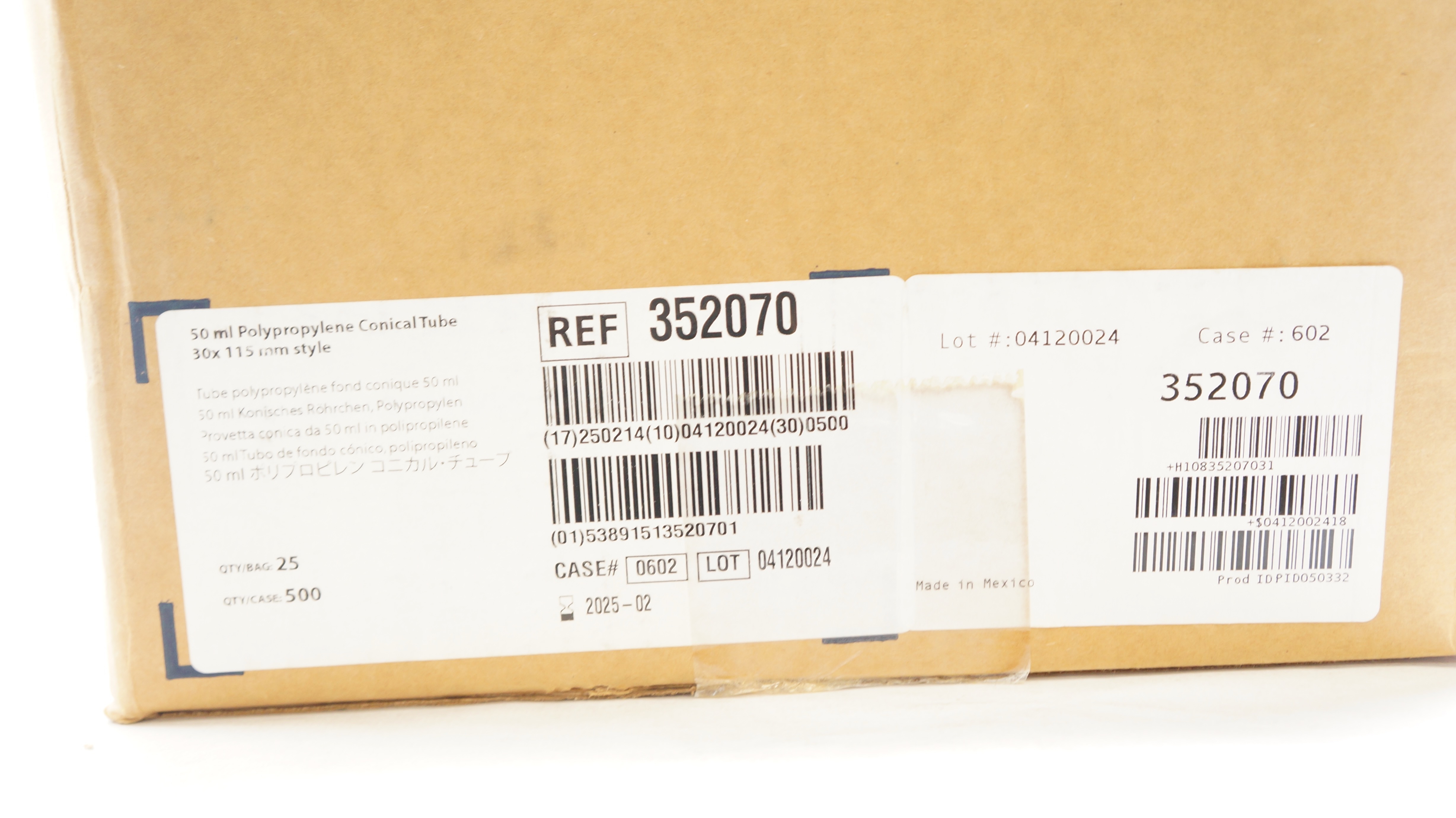 Corning Science 352070 Falcon 50ml Conical Tube 30 x 115mm - Case of 500