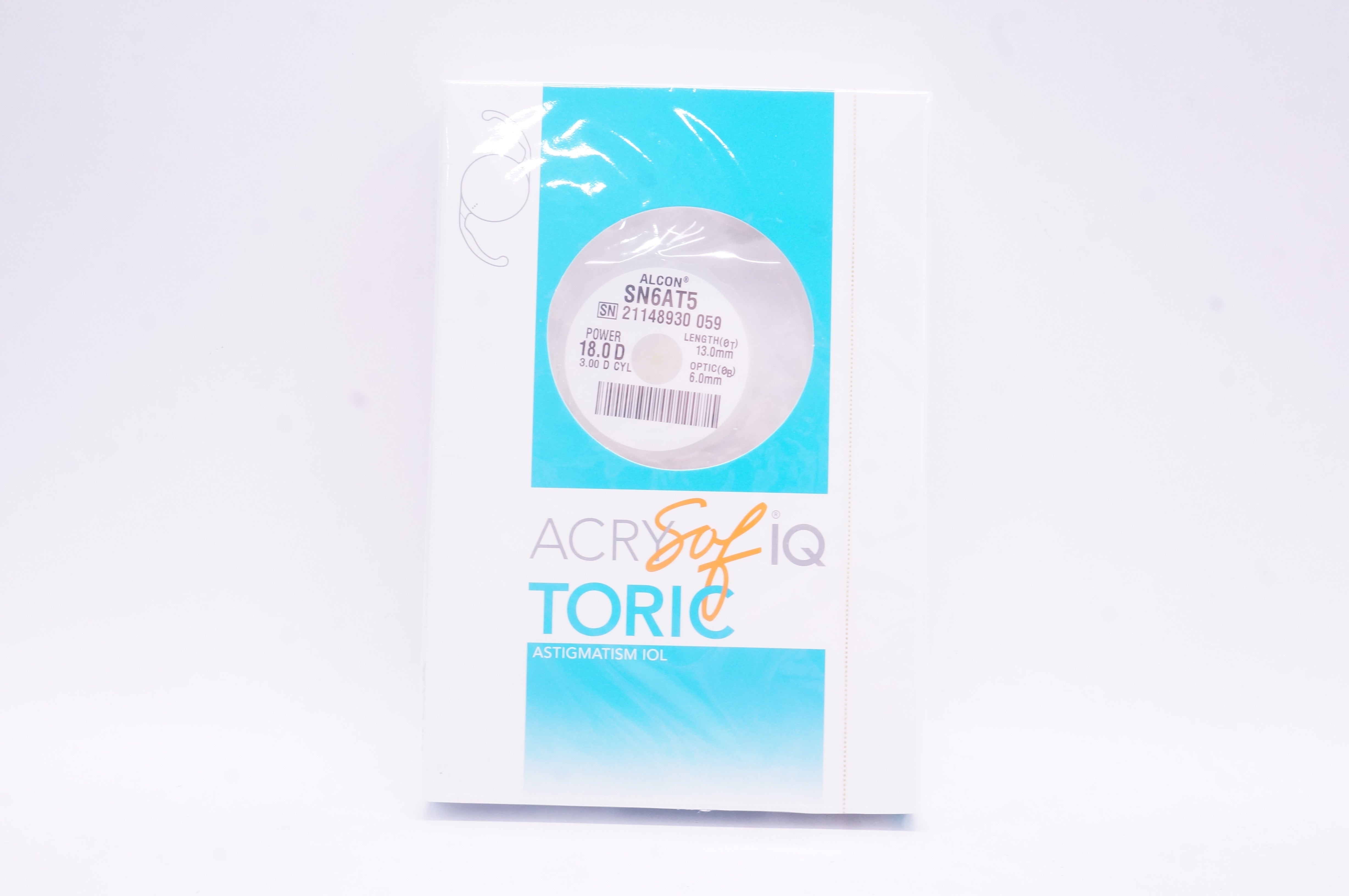 Alcon SN6AT5 AcrySof IQ Toric Astigmatism IOL 18.0D 3.00D CYL 13.0 x 6.0mm (x)