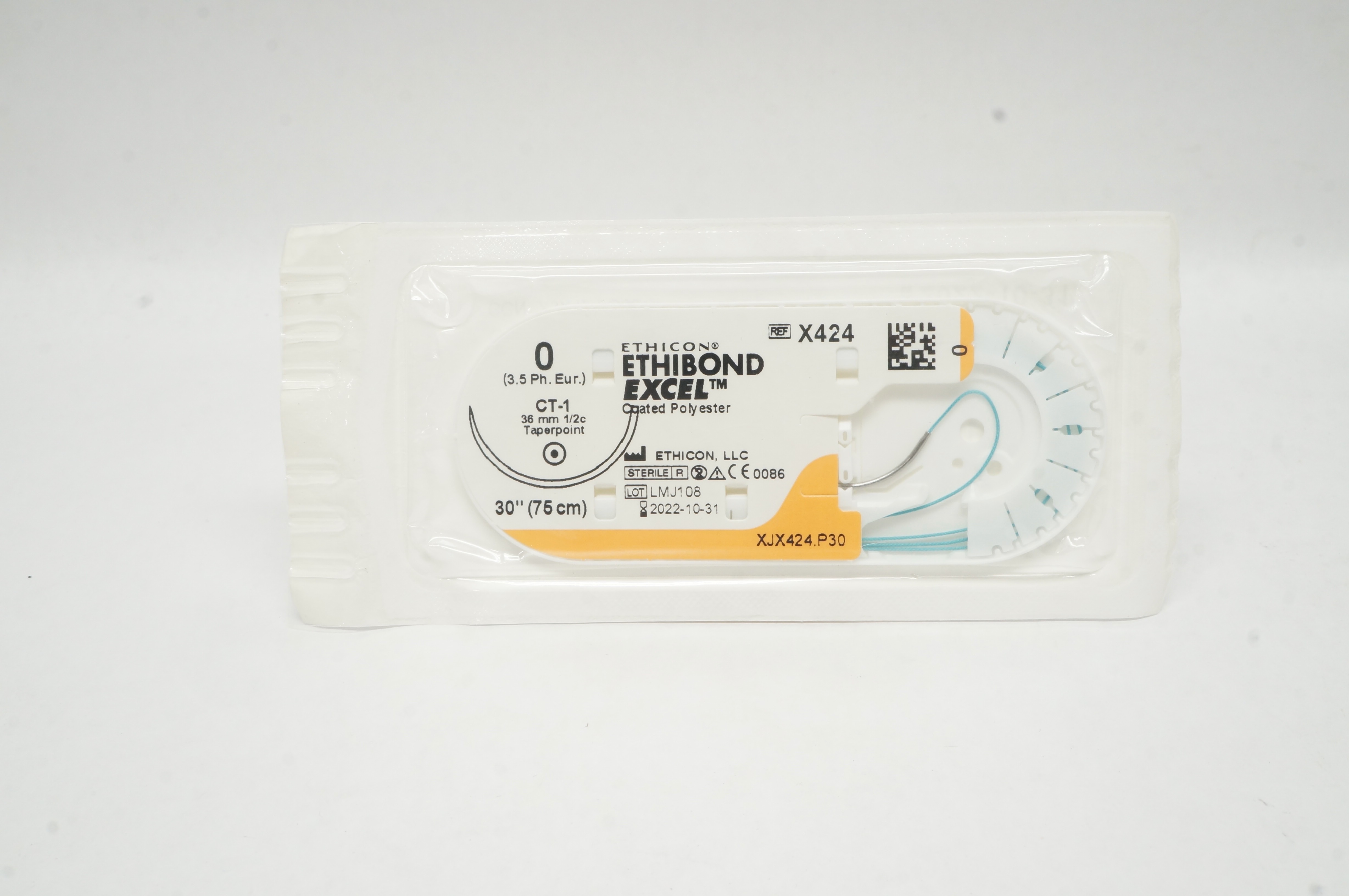 Ethicon X424 0 ETHIBOND EXCEL Coated Polyester CT-1 36mm 1/2c Taper 30inch (x)