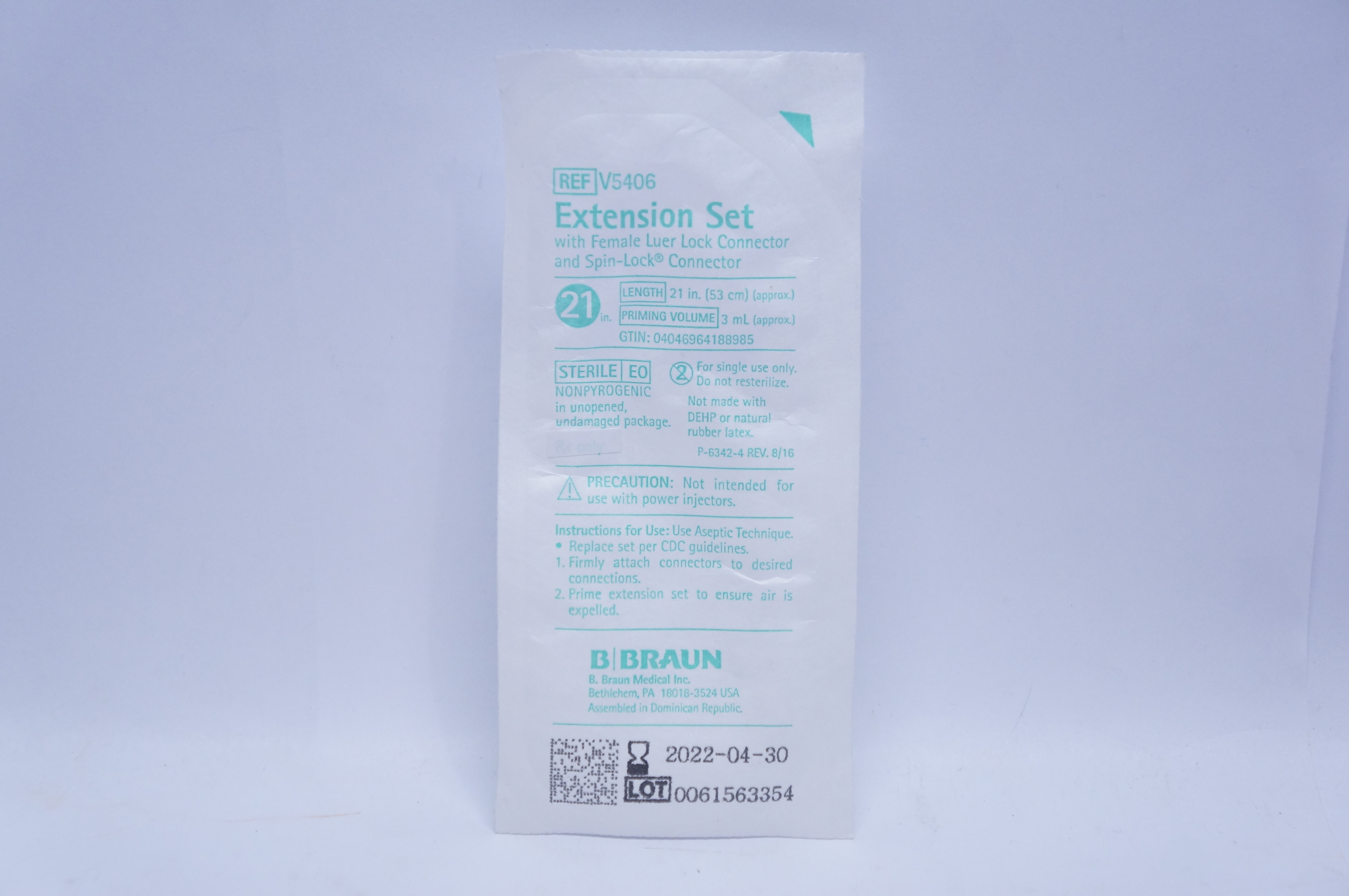 Braun V5406 Extension Set with Female Luer Lock,Spin-Lock Connector 21inch 3ml