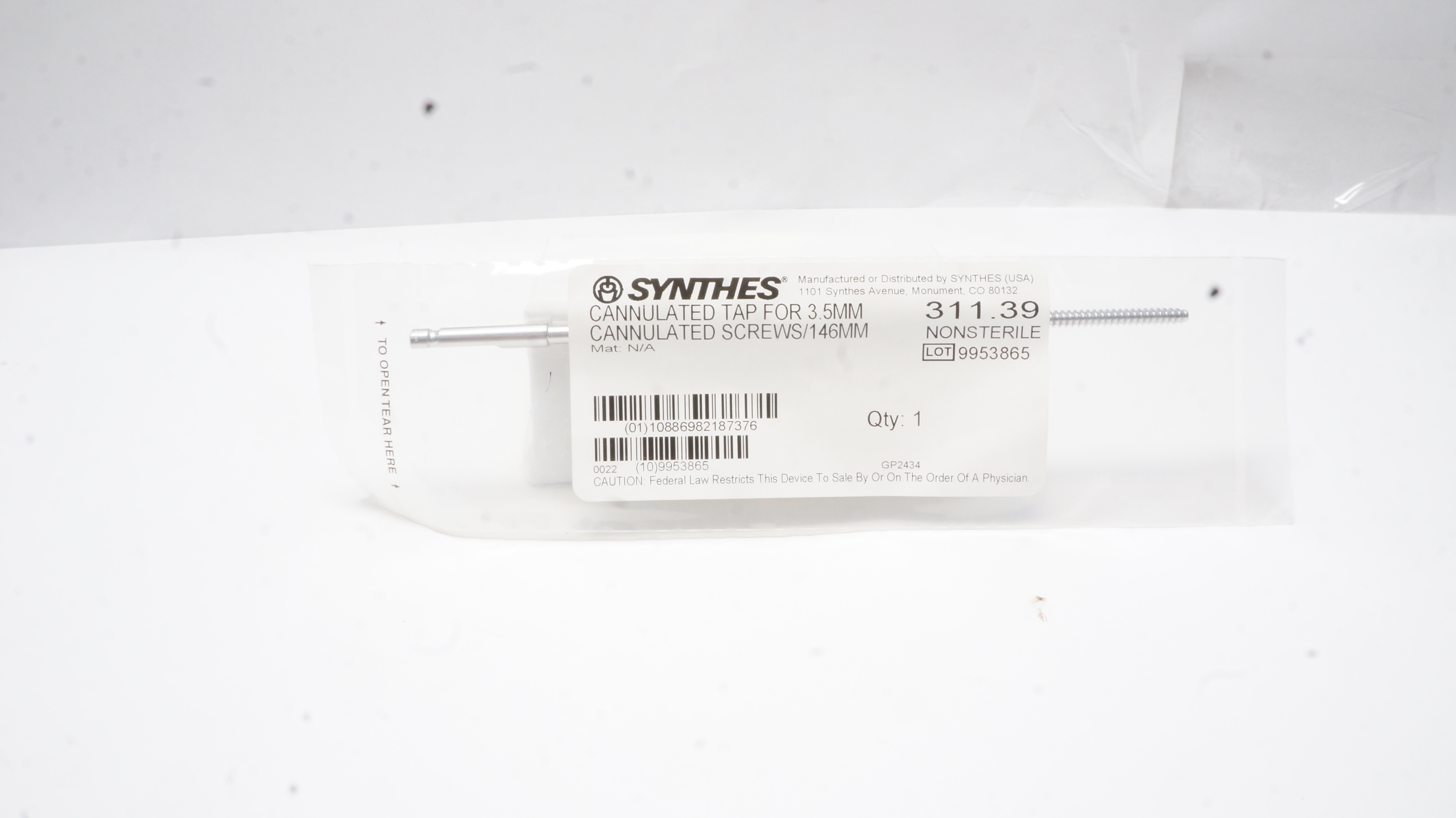 Synthes 311.39 Cannulated Tap For 3.5mm Cannulated Screws 146mm